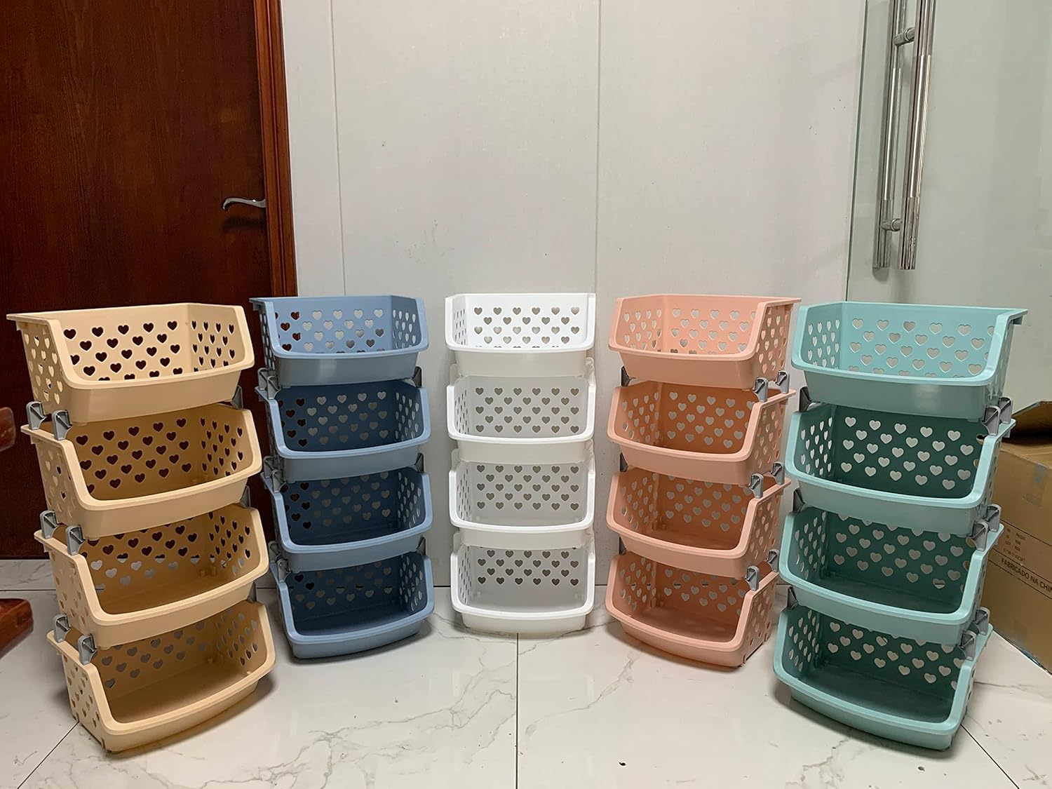 Crown – Contenedores apilables de plástico (3 piezas)  Contenedores apilables para organizar alimentos, cocina y baño esenciales