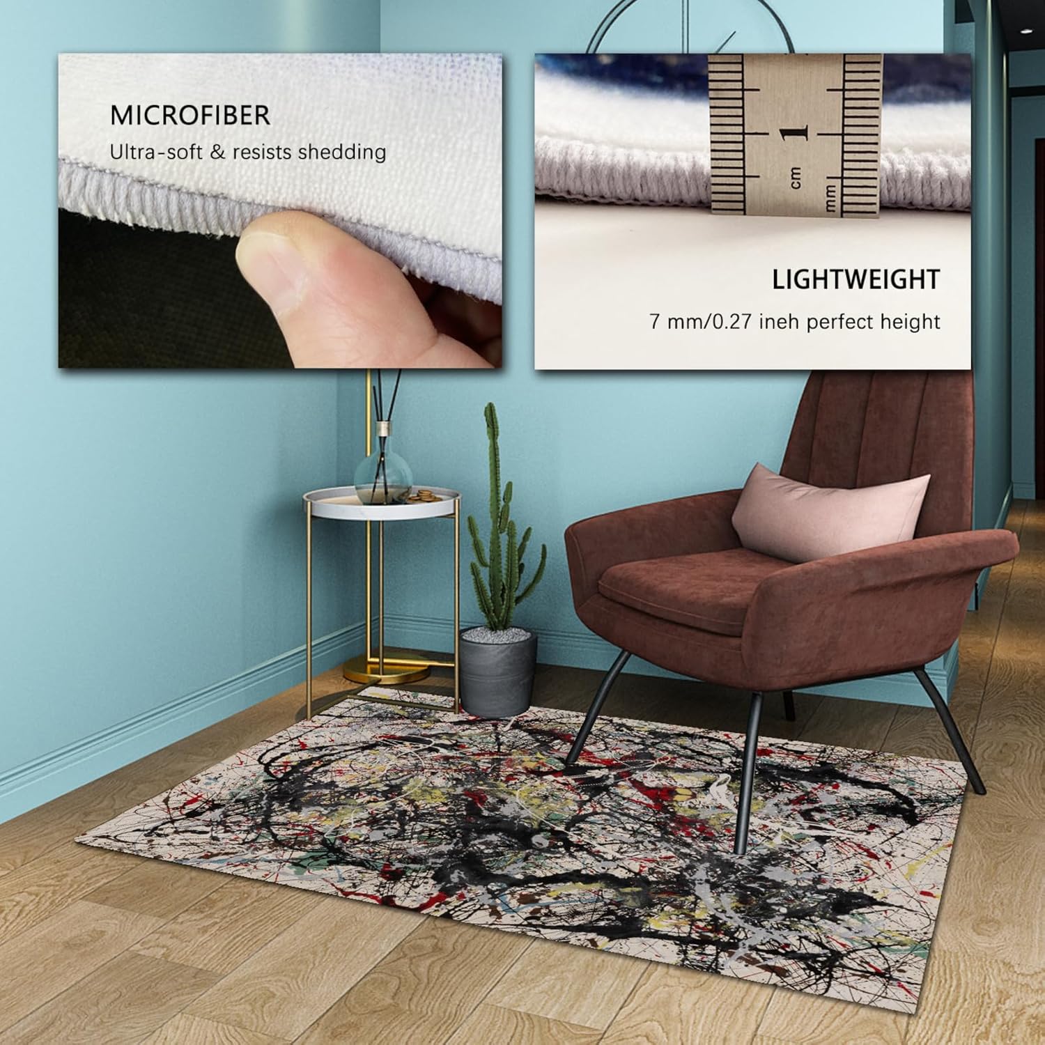 CIHCOHOME Jackson Pollock – Alfombra abstracta moderna para sala de estar, dormitorio, comedor, oficina en casa, con respaldo de goma, decoración de