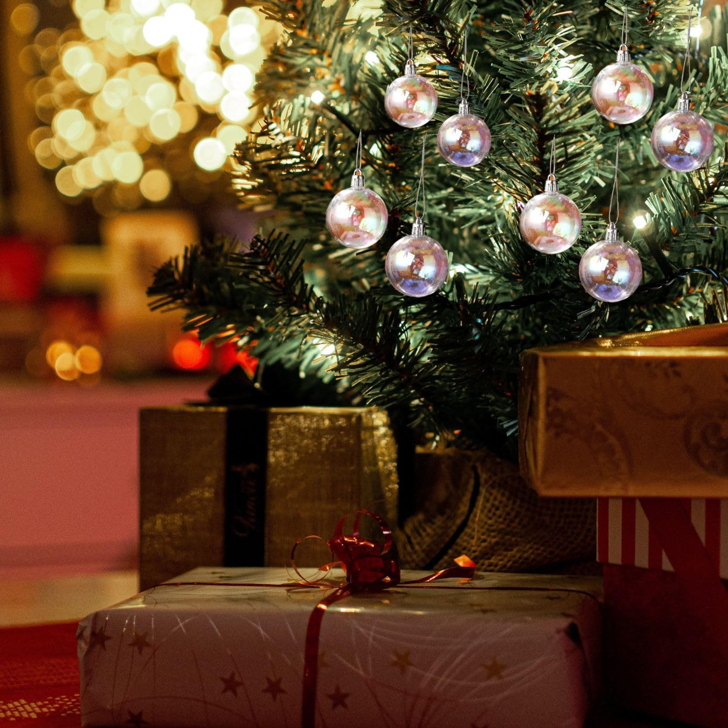 12 adornos de plástico iridiscentes de Navidad de 2.36 pulgadas, adornos iridiscentes para árbol de Navidad, bolas transparentes para Halloween,
