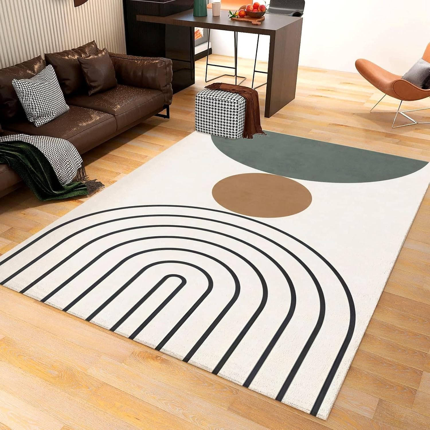 Alfombra moderna abstracta medieval con rayas geométricas negras, retro, geométrica, bohemia, antideslizante, para interiores, para niños, lavable a