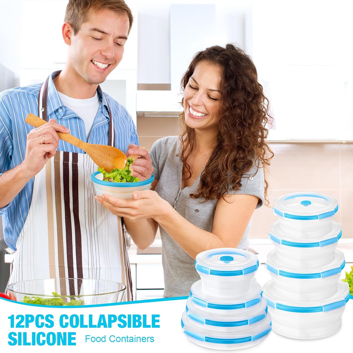 Juego de 12 recipientes plegables de silicona para almacenamiento de alimentos, contenedor plegable de silicona redondo para almacenamiento de