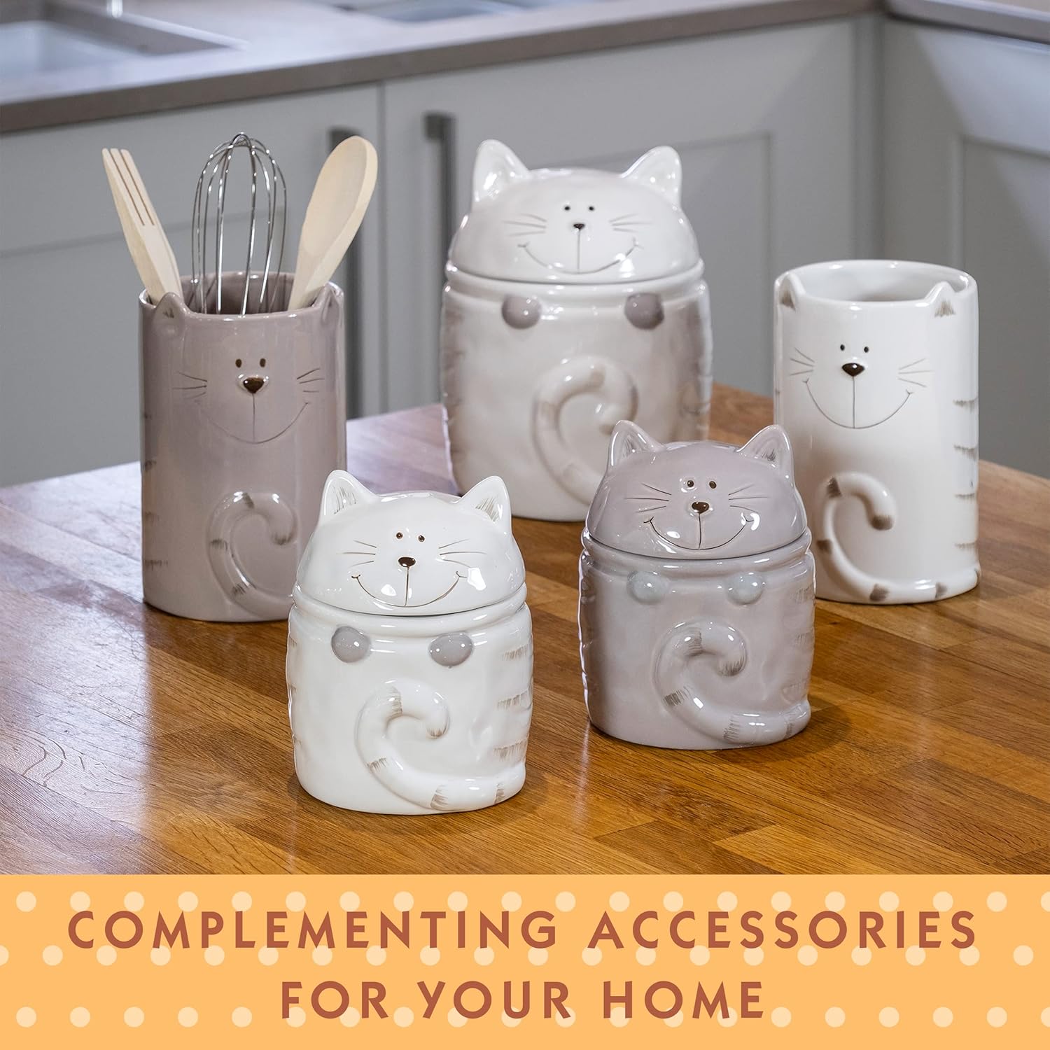 SPOTTED DOG GIFT COMPANY Recipiente de cocina para gatos para encimera, tarro de cerámica para almacenamiento de alimentos con tapa, lindo