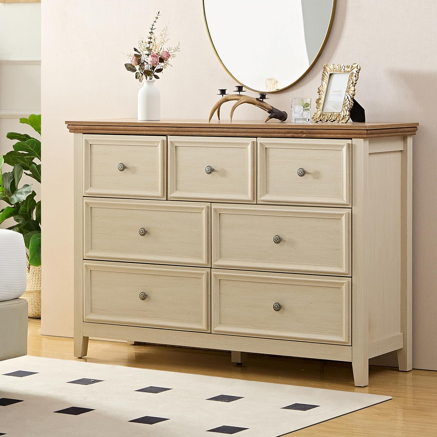 BLANKSPACE Cómoda moderna para dormitorio, mesita de noche con 7 cajones en el pecho, armario de madera de gran capacidad para dormitorio, sala de