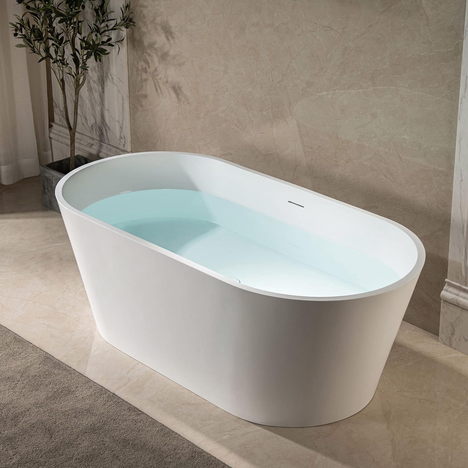 WOODBRIDGE B0041 59 pulgadas x 29 pulgadas. Bañera independiente de superficie sólida contemporánea, color blanco mate