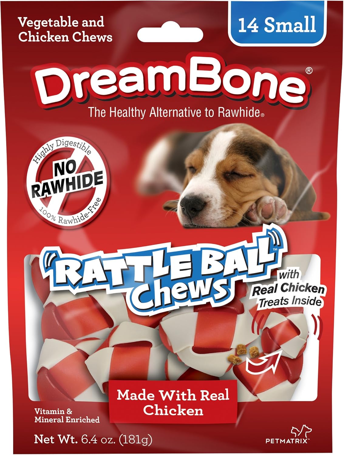 DreamBone DBC-02398 DreamChips con pollo real, 24 unidades, masticables sin piel cruda para perros y RattleBall Pequeños masticables 14 unidades,