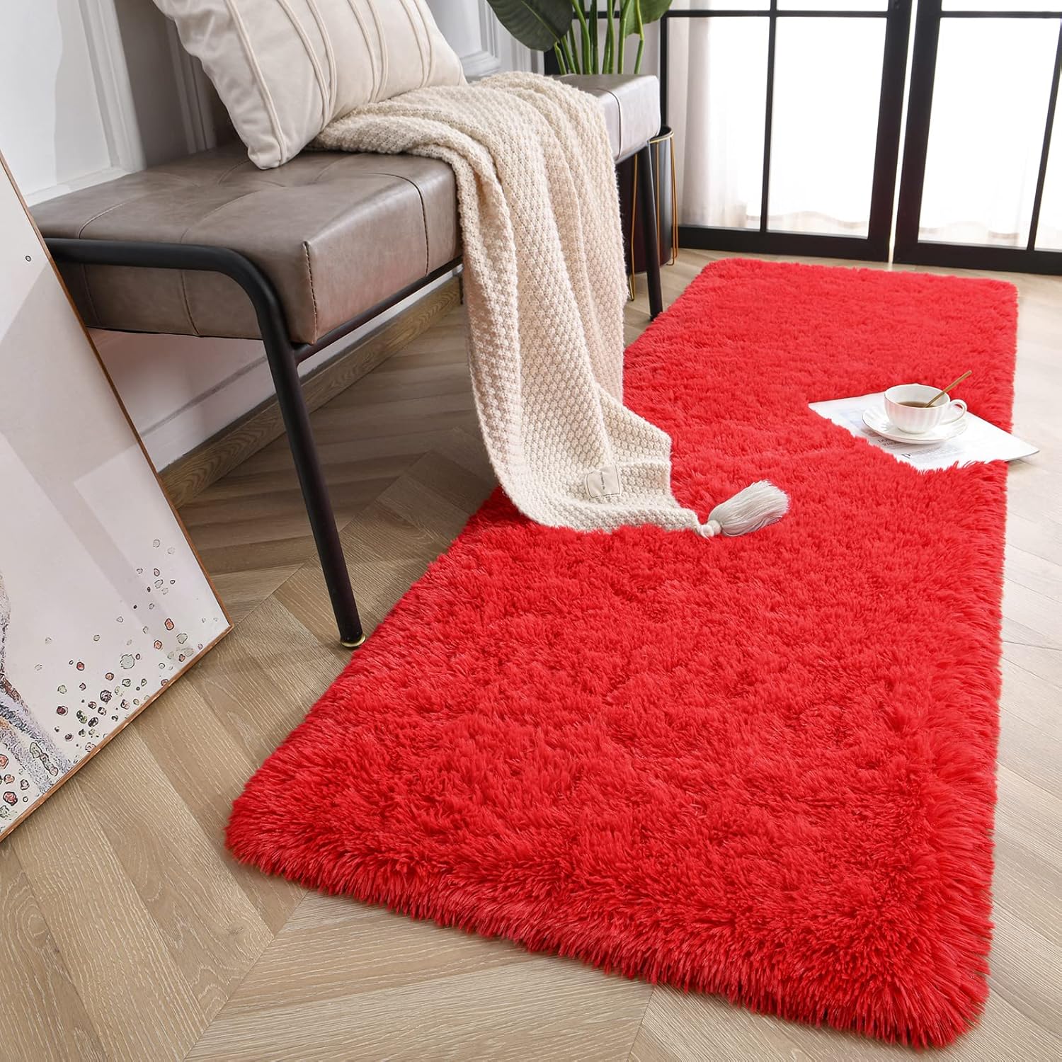 Jelymark – Alfombra de interior peluda, mullida y supersuave para dormitorio, de 2 x 6pies, para sala de estar, decoración del hogar, dormitorio y
