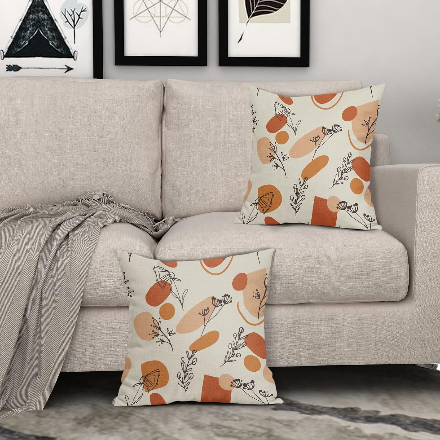 Juego de 2 fundas de almohada retro de mediados de siglo de 18 x 18 pulgadas, fundas de almohada decorativas de lino con temática abstracta de ambos