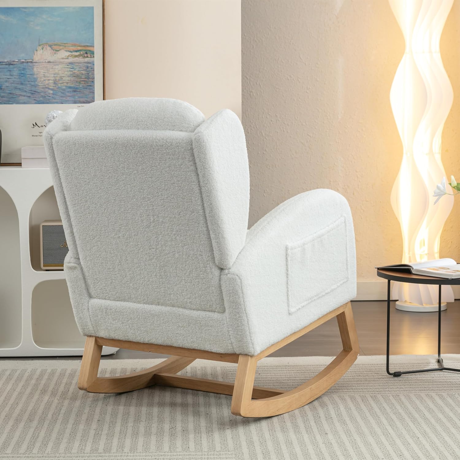 Setawix Silla mecedora de peluche para guardería, silla mecedora tapizada para sala de estar, sillón con respaldo de sherpa de ocio, silla mecedora