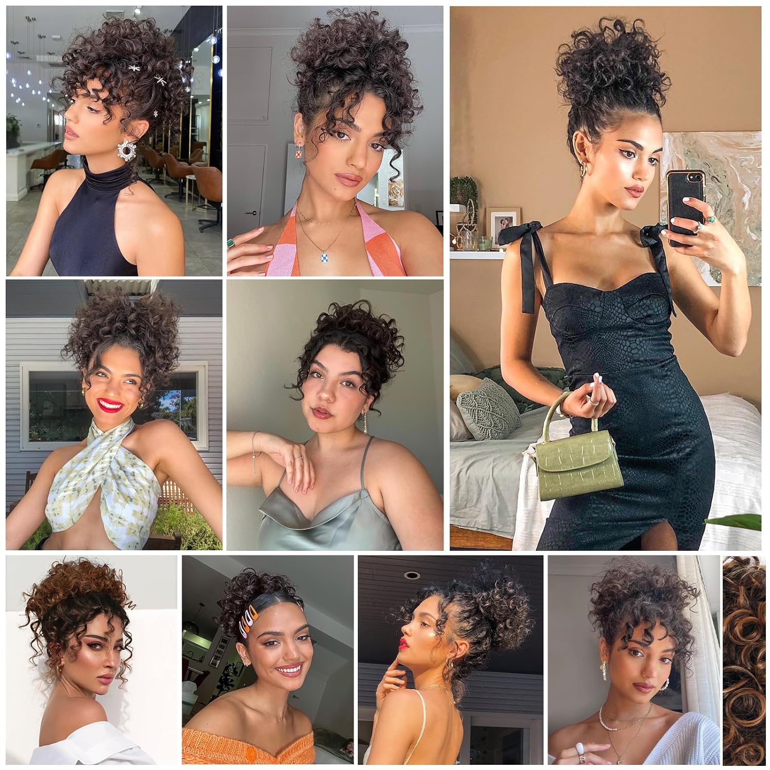 MaopaoBeauty Extensiones de cabello sintético con cordón elástico y ondas sueltas, moño desordenado, moño rizado, moño para mujeres negras, uso