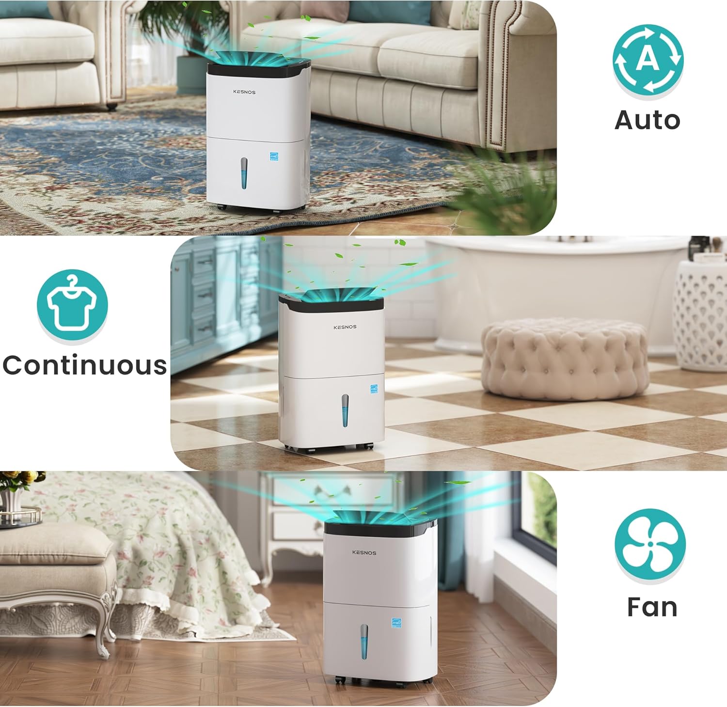 Kesnos Deshumidificador Energy Star de 120 pintas para espacio de hasta 6,000 pies cuadrados – Deshumidificador con manguera de drenaje, secado