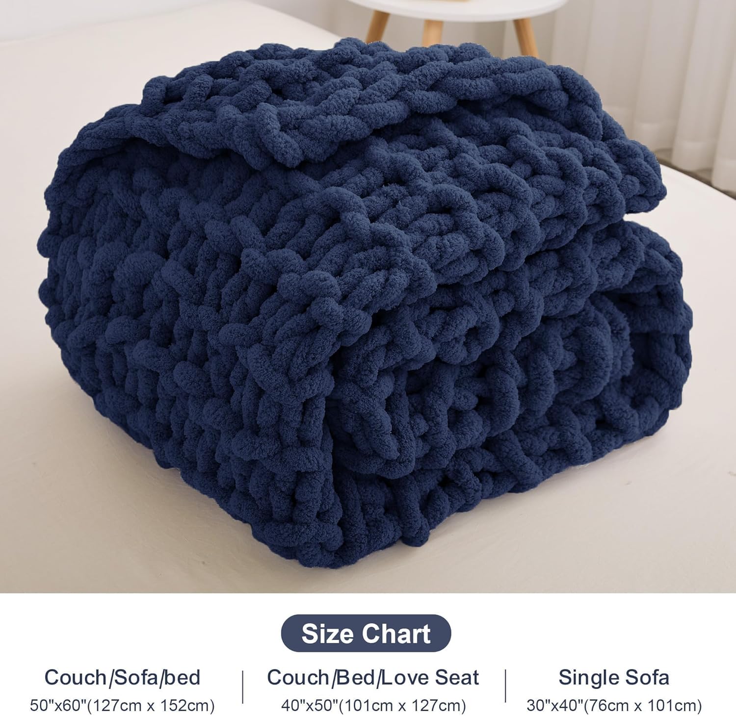 Mooreeke Manta de punto grueso de 40 x 50 pulgadas, suave, lavable, acogedora, hecha a mano con hilo de chenilla jumbo para sofá, cama, sofá y