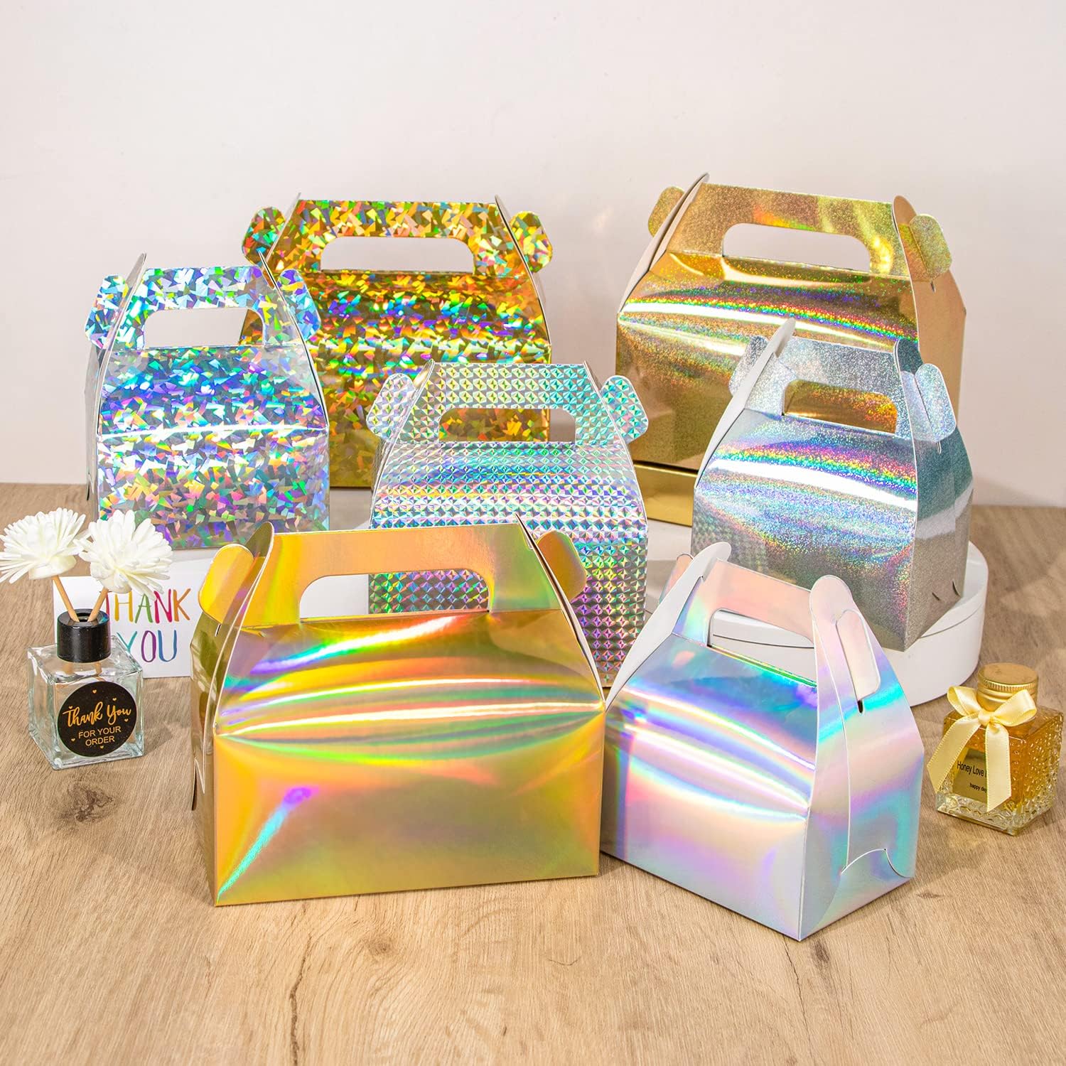 SZYCHEN 10 unidscaja de regalo holográfica pastel caramelo galleta embalaje cartón portátil para bodas y fiestas de cumpleaños