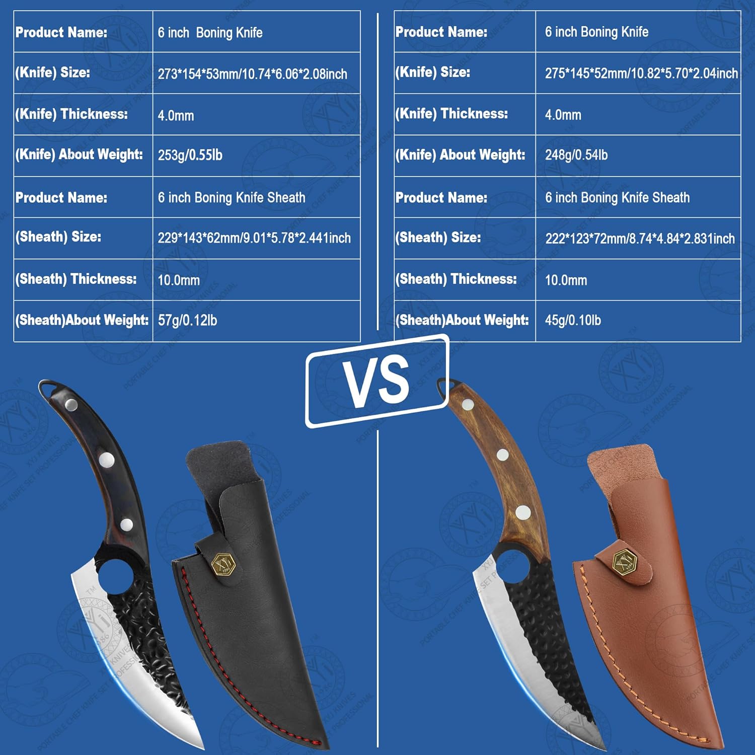 XYJ FULL TANG – Cuchillo de deshuesado de acero inoxidable de 6 pulgadas con funda de cuero, cuchillo de carne de chef serbio para cocina,