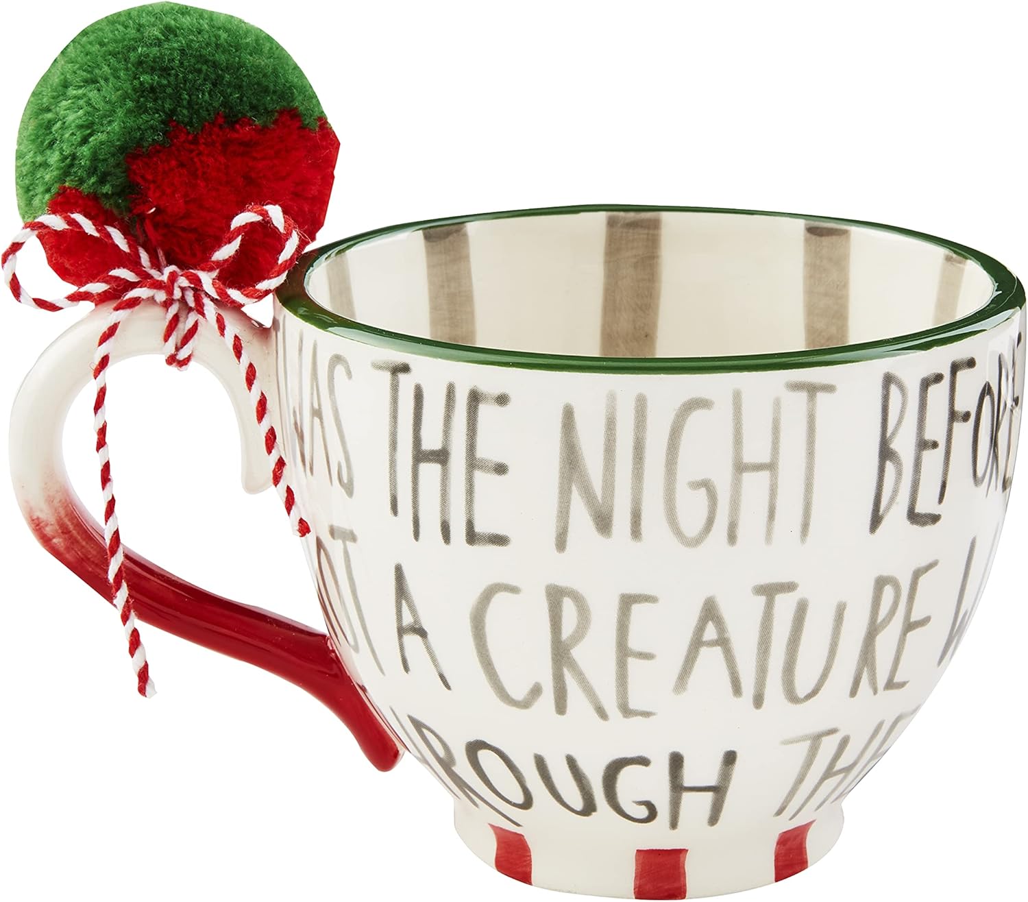Mud Pie, Taza de Navidad pintada roja, pom, 16 oz