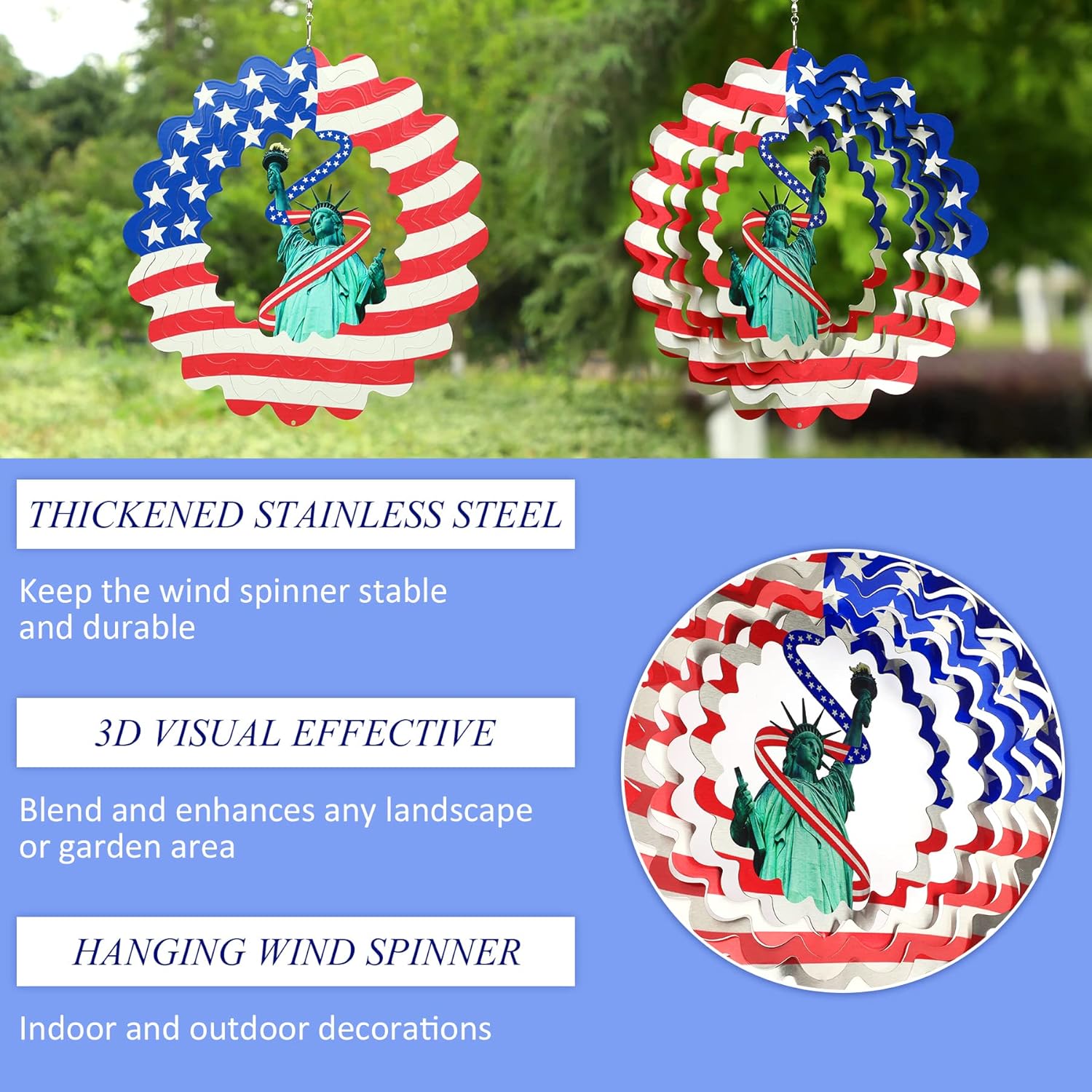 Molinillo de viento patriótico, UPINS para exteriores, grande, 4 de julio, 3D, giratorio americano, decoración de jardín, spinners, esculturas,