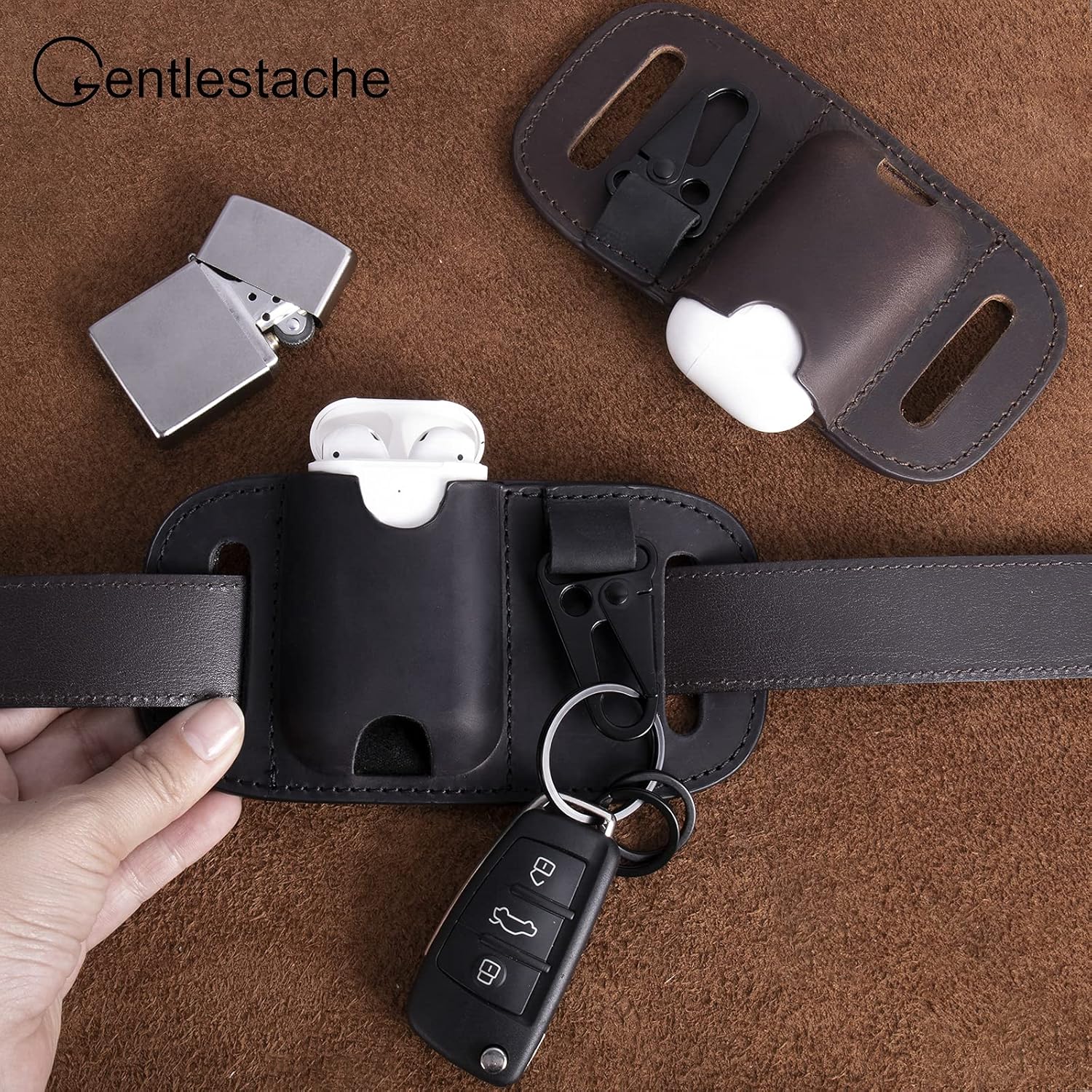 Gentlestache Zippo – Funda para cinturón, funda de piel Zippo, funda para AirPods, bolsa más ligera para cinturón