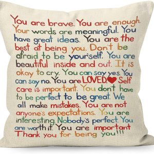 YUESHARE – Funda de almohada de lino con citas inspiradoras con texto en inglés “You Are Brave Enough Loved”, regalos motivacionales para decoración YUESHARE – Funda de almohada de lino con citas inspiradoras con texto en inglés “You Are Brave Enough Loved”, regalos motivacionales para decoración