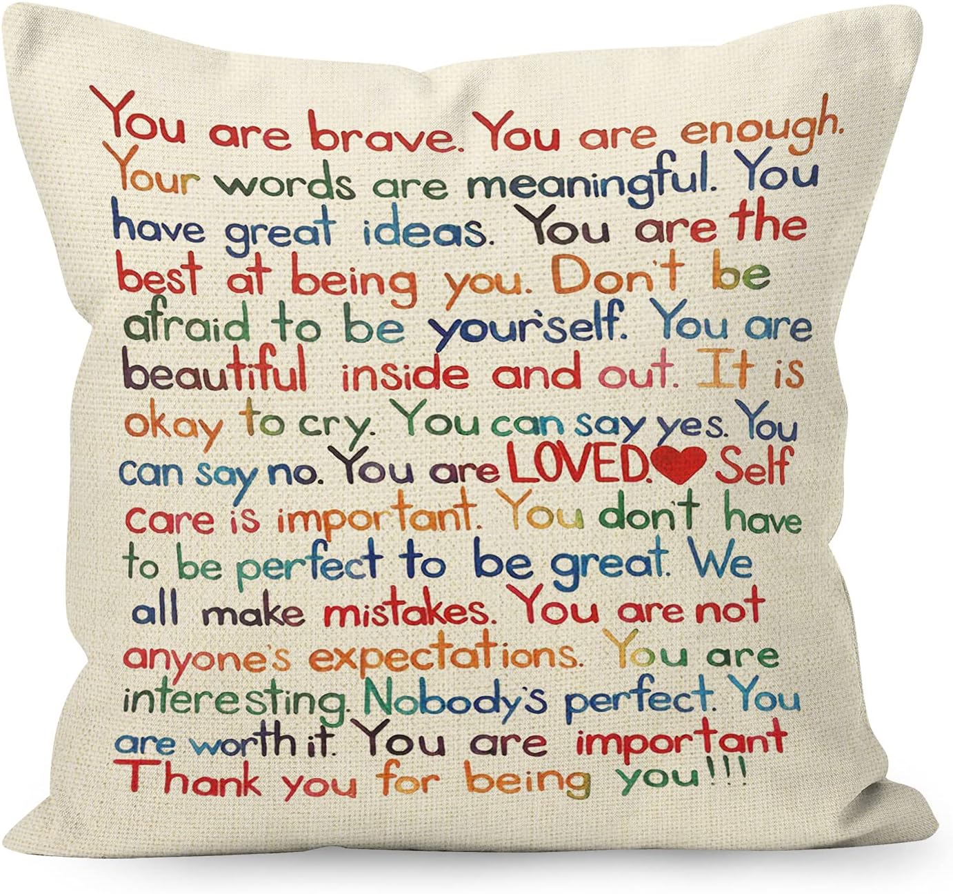 YUESHARE – Funda de almohada de lino con citas inspiradoras con texto en inglés “You Are Brave Enough Loved”, regalos motivacionales para decoración