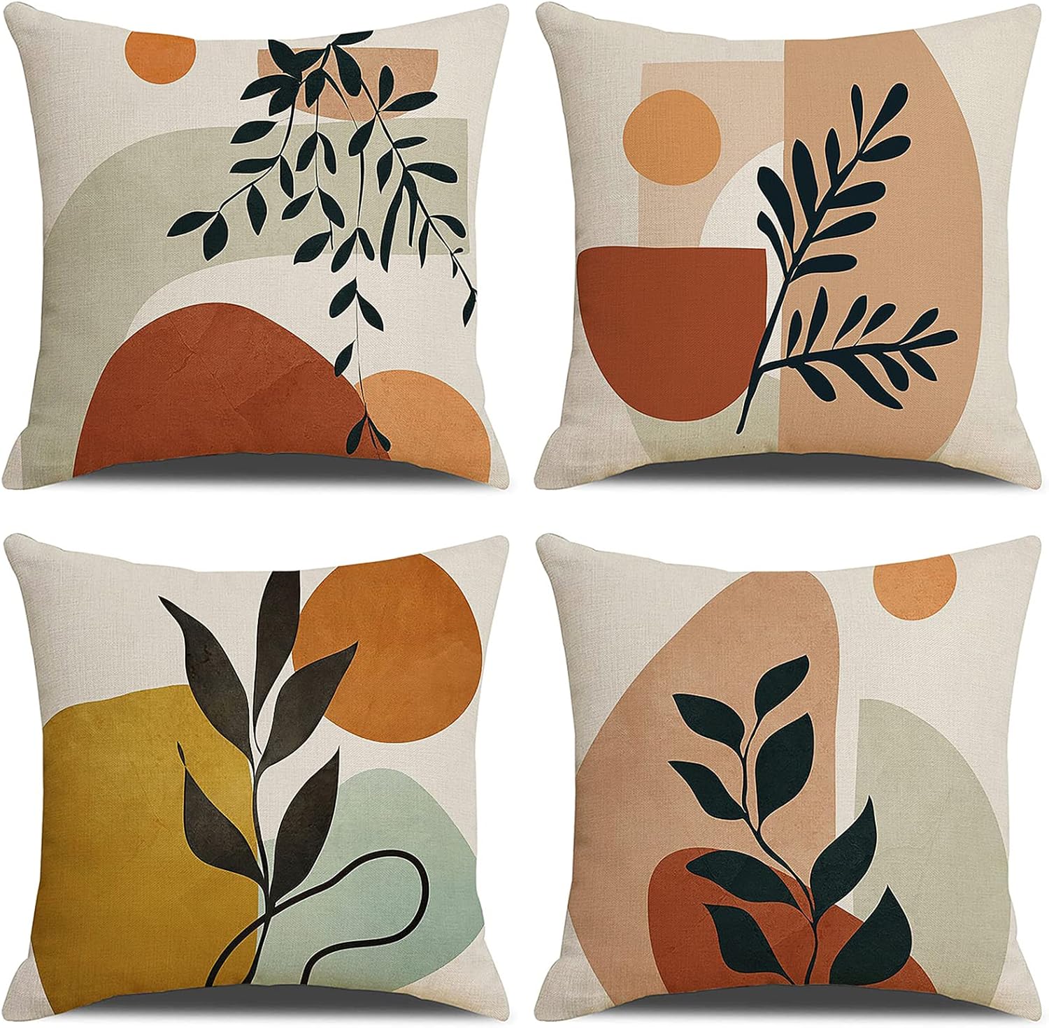 Menoeceus Juego de 4 fundas de almohada bohemias de 18 x 18 pulgadas, fundas de almohada abstractas, fundas de almohada geométricas tropicales,