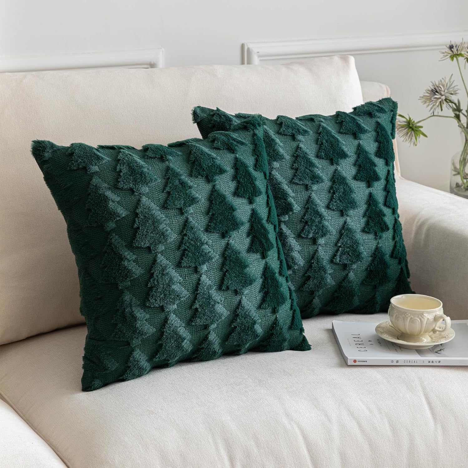 SHITURRE Juego de 2 fundas de almohada decorativas para árbol de Navidad, fundas de almohada suaves y esponjosas para decoración del hogar, fundas