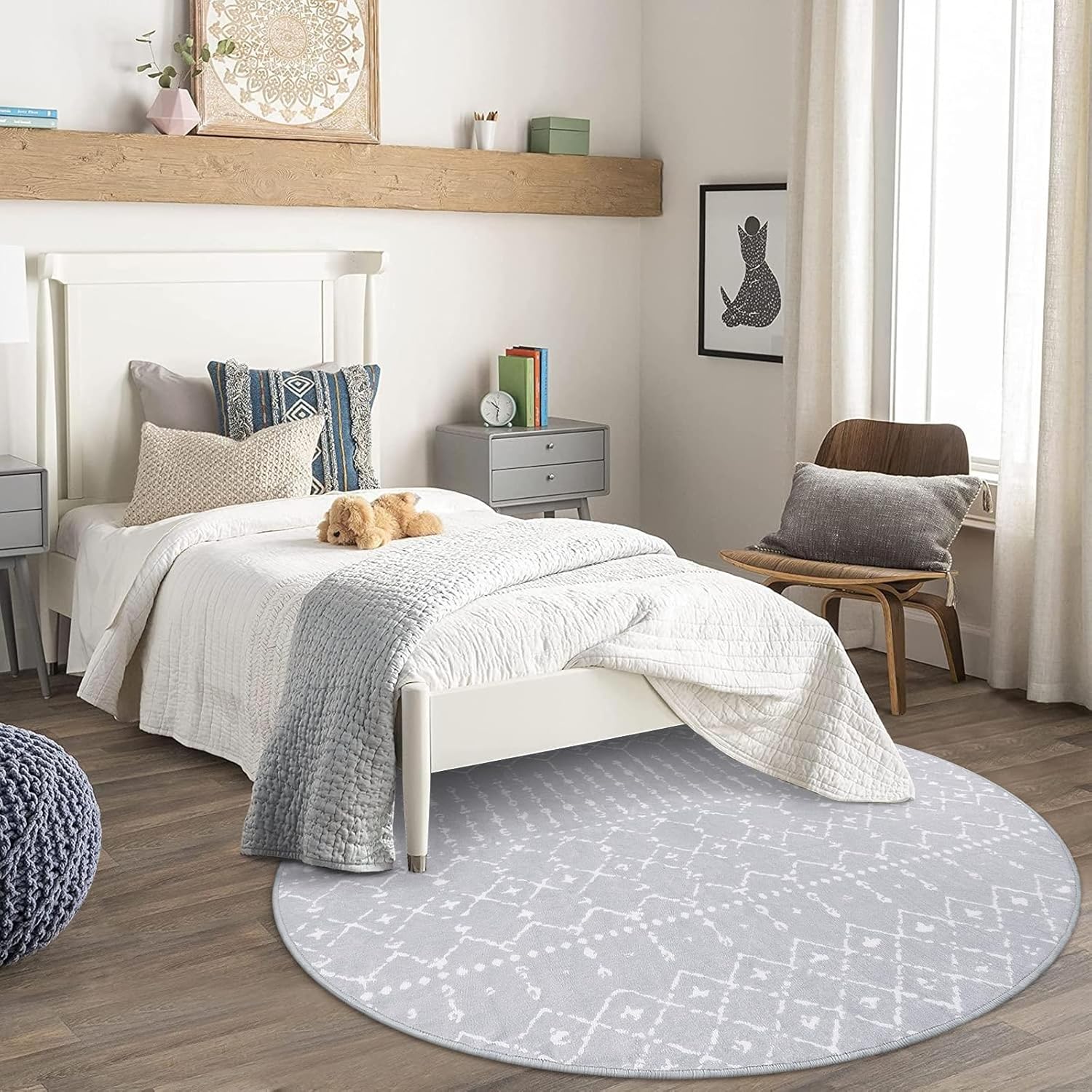 LIVEBOX Alfombra redonda marroquí lavable de estilo bohemio de 5 pies  Alfombra circular geométrica antideslizante para dormitorio, habitación de