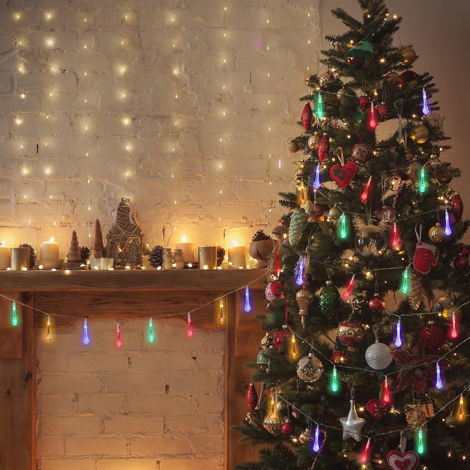 Bencailor Guirnalda de luces decorativas para árbol de Navidad, luces colgantes para árbol, patio, porche, balcón, luces impermeables para árbol de