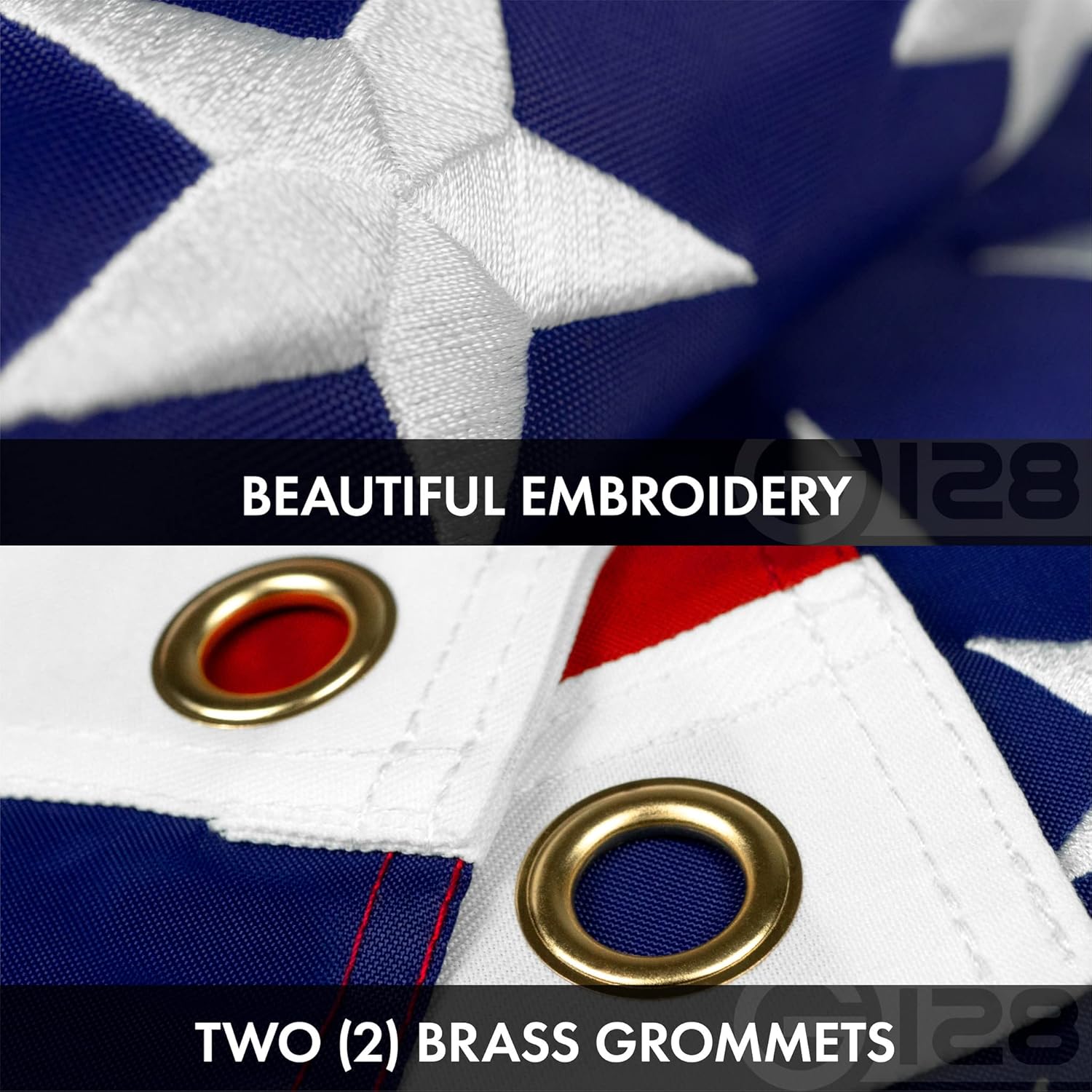 G128 Paquete combinado bandera estadounidense de Estados Unidos de 3 x 5 pies bordada con estrellas y bandera de España (española) de 3 x 5 pies de