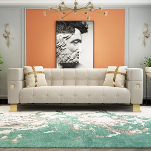 TUBAIHON Sofá de terciopelo beige de 89 pulgadas para 3 personas, sofá moderno de mediados de siglo, cómodo sofá de 3 plazas con patas de metal TUBAIHON Sofá de terciopelo beige de 89 pulgadas para 3 personas, sofá moderno de mediados de siglo, cómodo sofá de 3 plazas con patas de metal