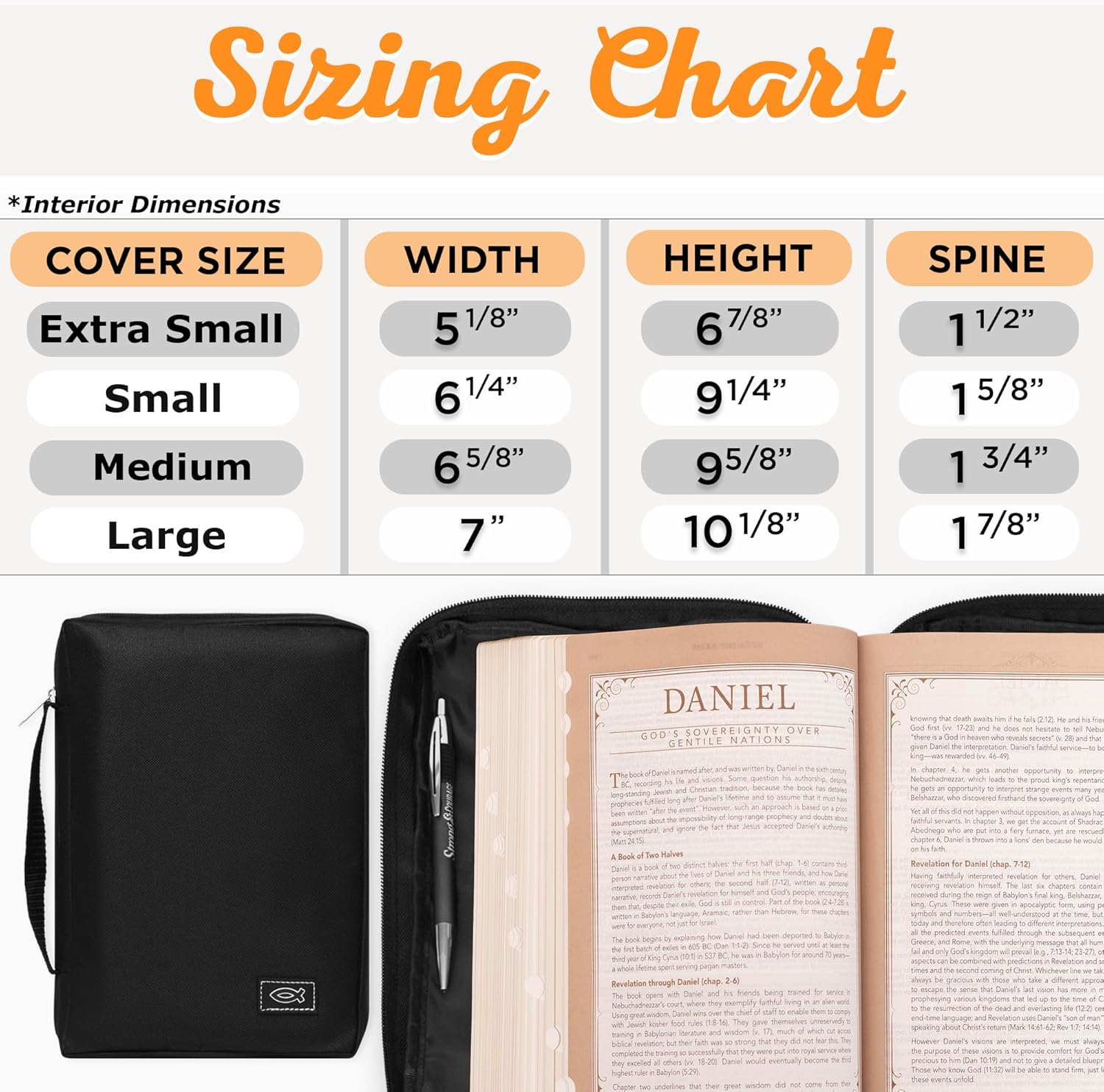 Funda de lona para hombres y mujeres con cremallera para Biblia o libro con asa.