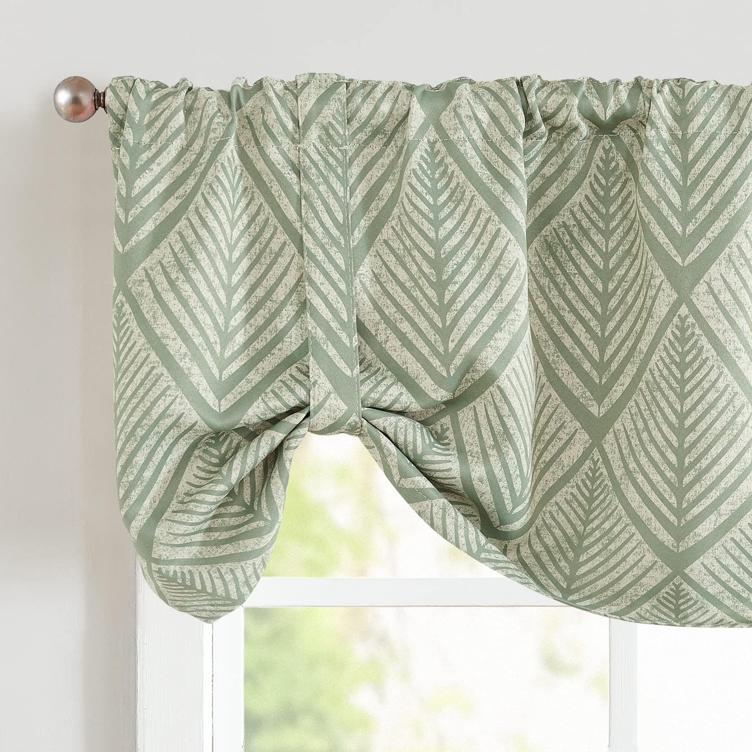 jinchan Cenefa geométrica para cocina, sala de estar, estampado de hojas de helechos, cenefa opaca para ventana, cenefa ajustable con aislamiento