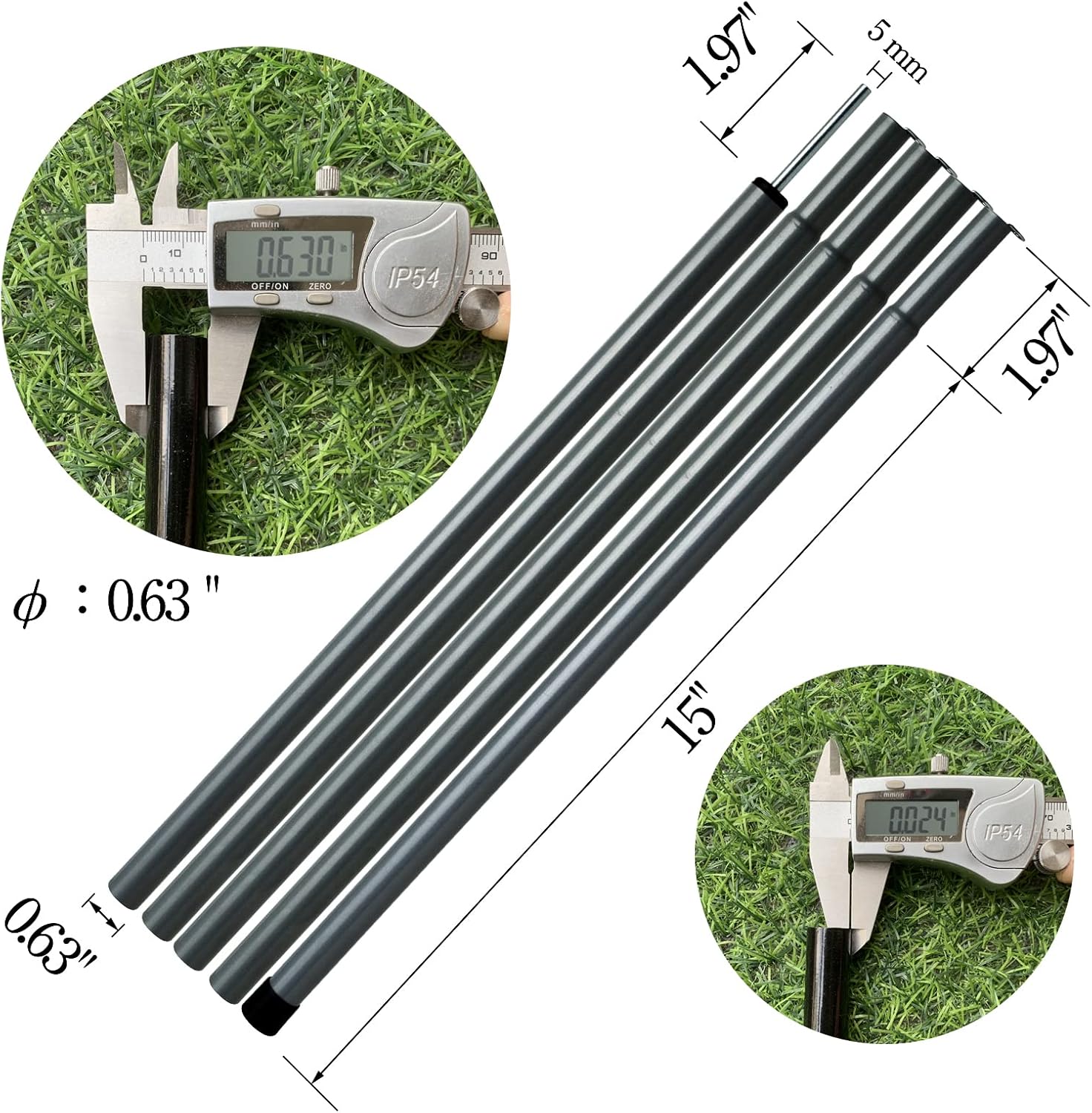 Tent Poles Adjustable Tarp Poles Steel Rods for Tarp Canopy Camping Replacement Set of 2 +Pegs & Reflective Ropes