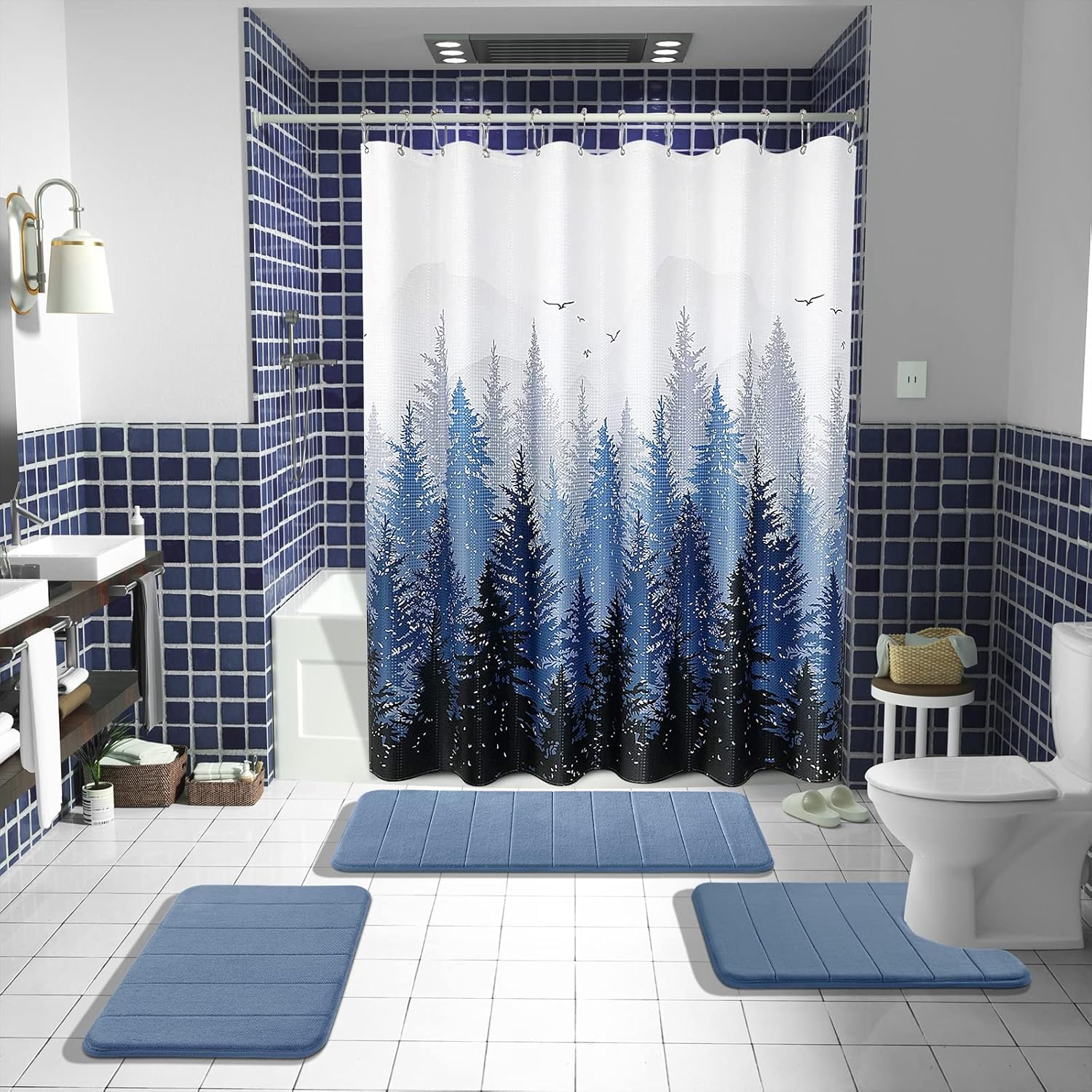 Yimobra Juego de tapetes de baño de espuma viscoelástica, 3 piezas, 44.1 x 24 + 31.5 x 19.8 pulgadas y en forma de U para alfombras de baño, tapetes