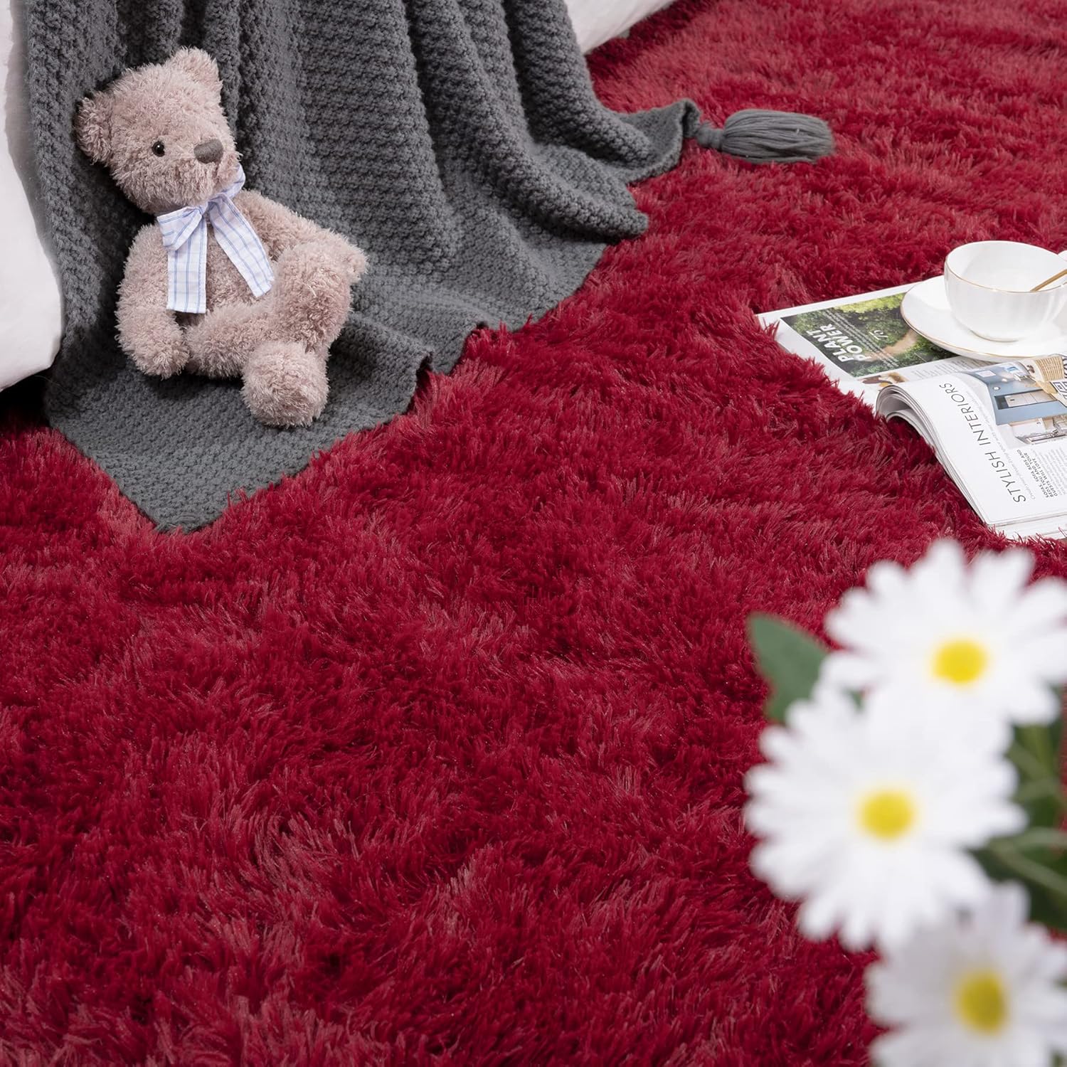 DETUM Alfombra grande para sala de estar, 6 x 9 pies, color rojo vino, alfombras de Navidad para dormitorio, habitación principal, comedor,