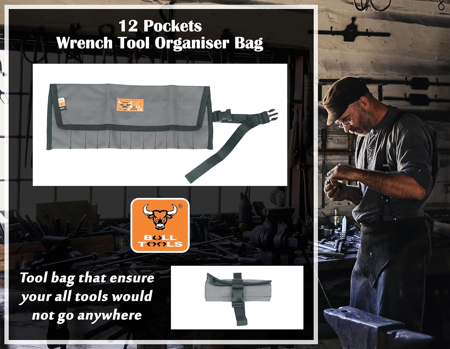Tool Storage & Organizer Heavy Weight Dyed Duck Cotton Canvas Tool Roll 12 Pocket Wood Working & Carving