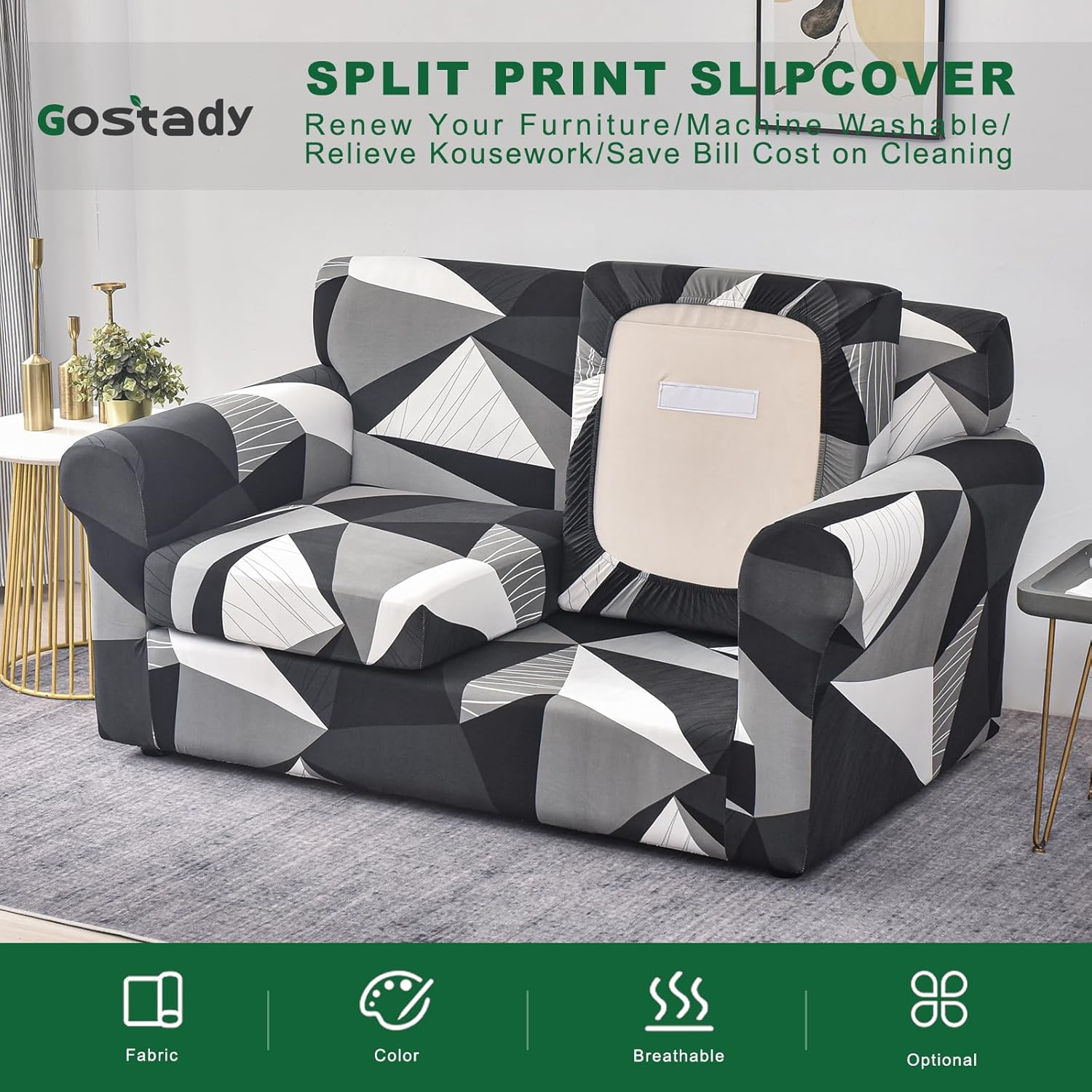 GOSTADY Funda elástica para sofá de 3 piezas, funda de sofá de jacquard, lavable, funda de sofá, funda protectora de muebles con parte inferior