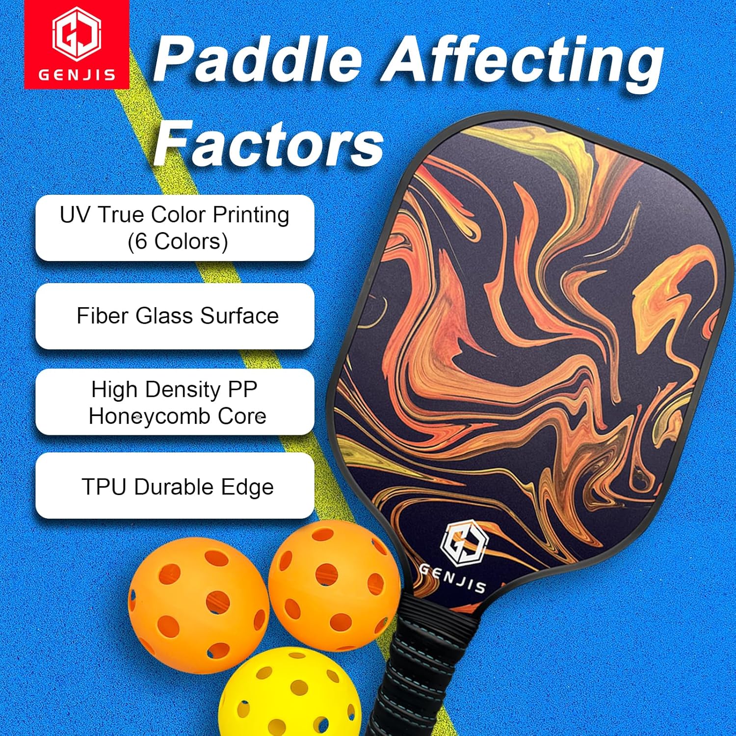 Juego de 2 palas de pickleball para pickleball, paquete de 2, superficie de fibra de vidrio, núcleo de panal de abeja ligero con 4 bolas y 1 bolsa