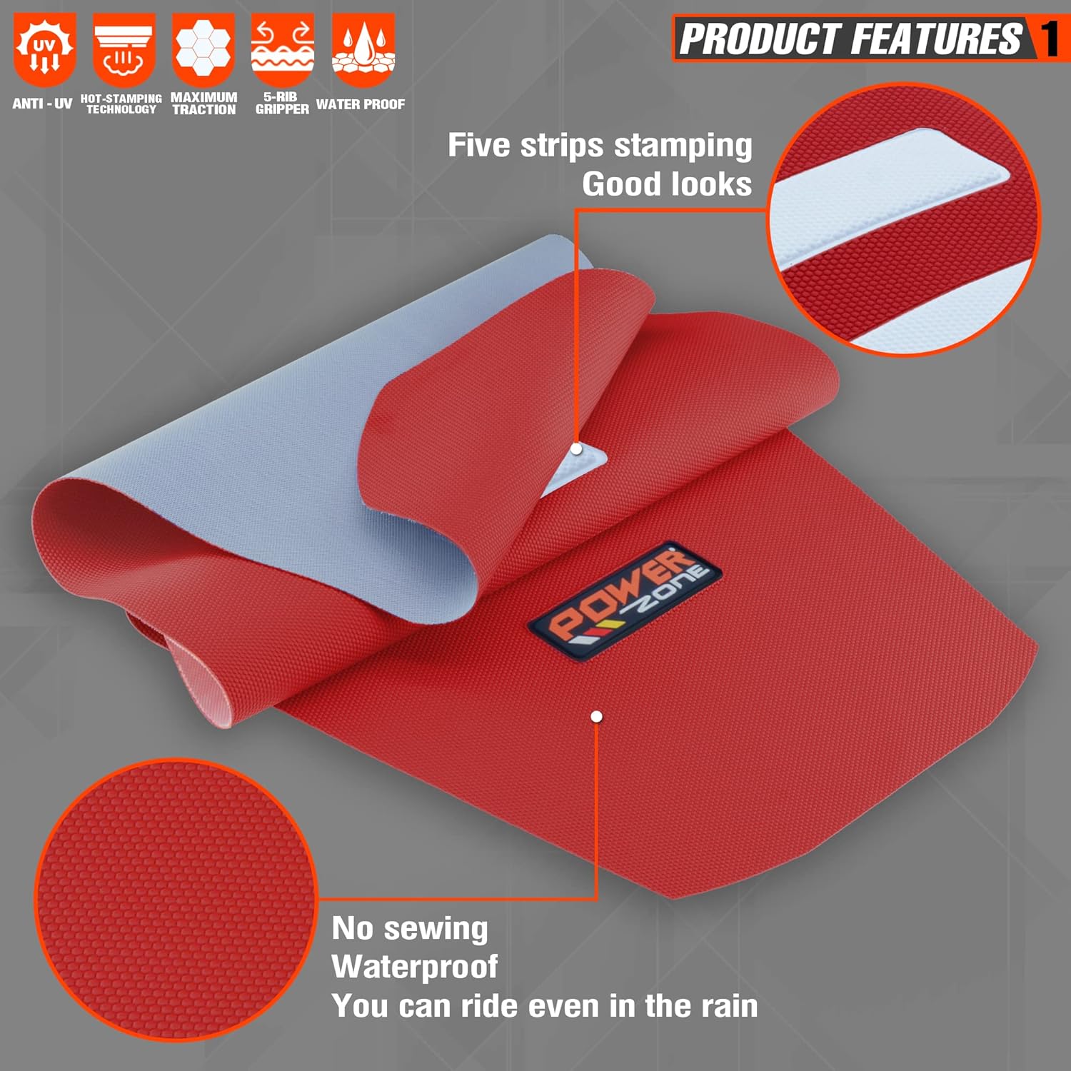 Funda universal para asiento de motocross, agarre suave, antideslizante, color blanco a rayas, para motocicleta, color rojo