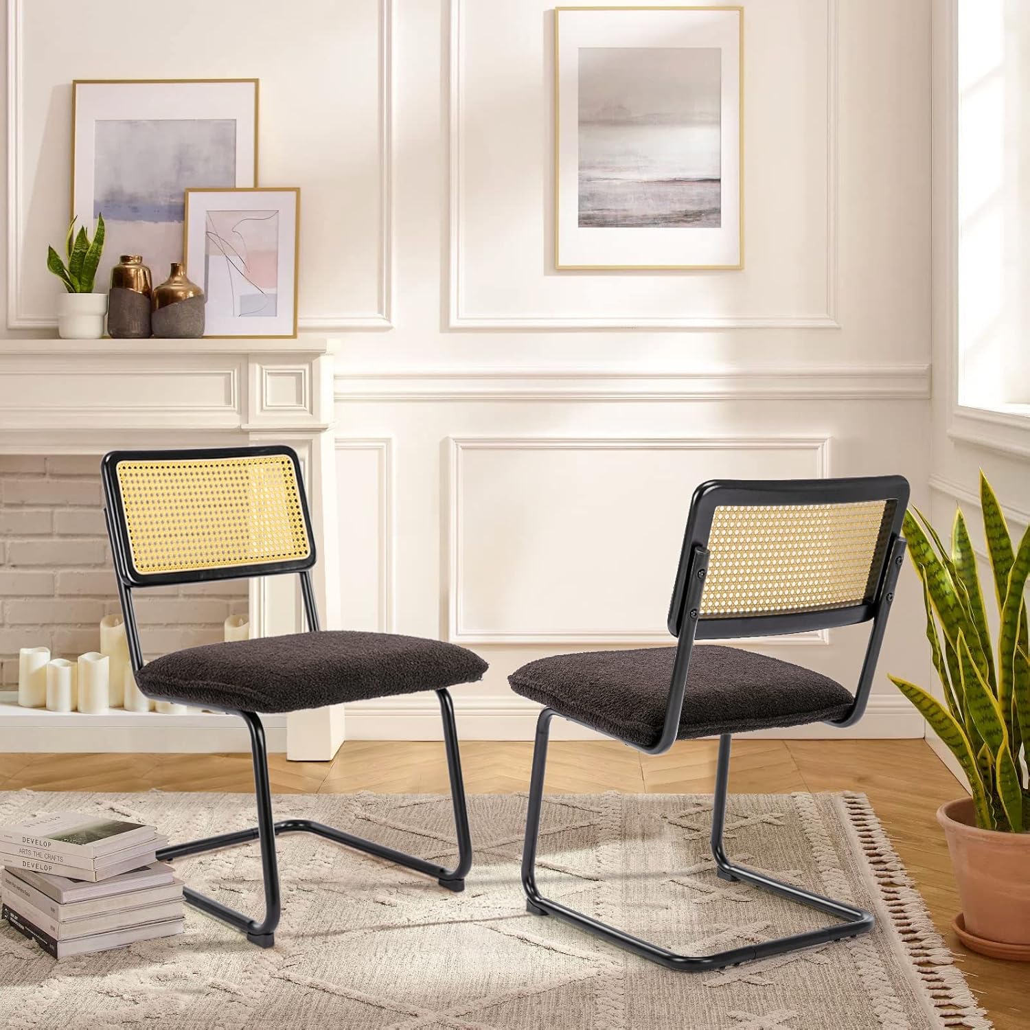 Sillas de comedor modernas de mediados de siglo, sillas laterales de cocina con asiento tapizado y patas cromadas de metal, sillas de comedor de