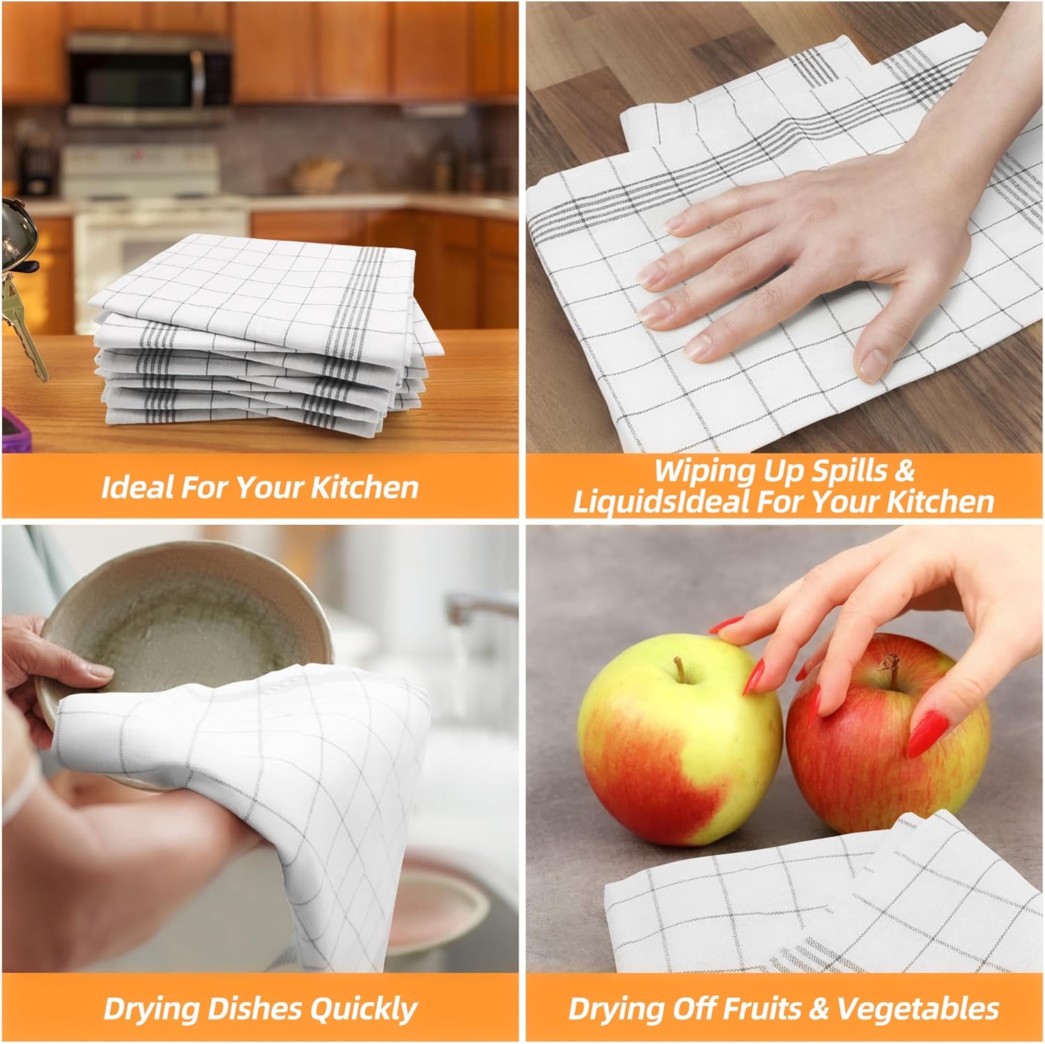 CiCiGo Paquete de 10 toallas de cocina, 100% algodón, juego de paños de cocina y paños de cocina, 17 x 27 pulgadas, toallas de mano reutilizables