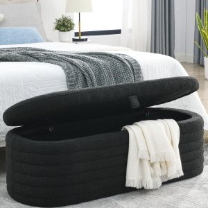 TRIPLE TREE Banco otomano de almacenamiento de 45.5 pulgadas con asiento de 250 libras, banco de almacenamiento tapizado de tela de peluche, TRIPLE TREE Banco otomano de almacenamiento de 45.5 pulgadas con asiento de 250 libras, banco de almacenamiento tapizado de tela de peluche,