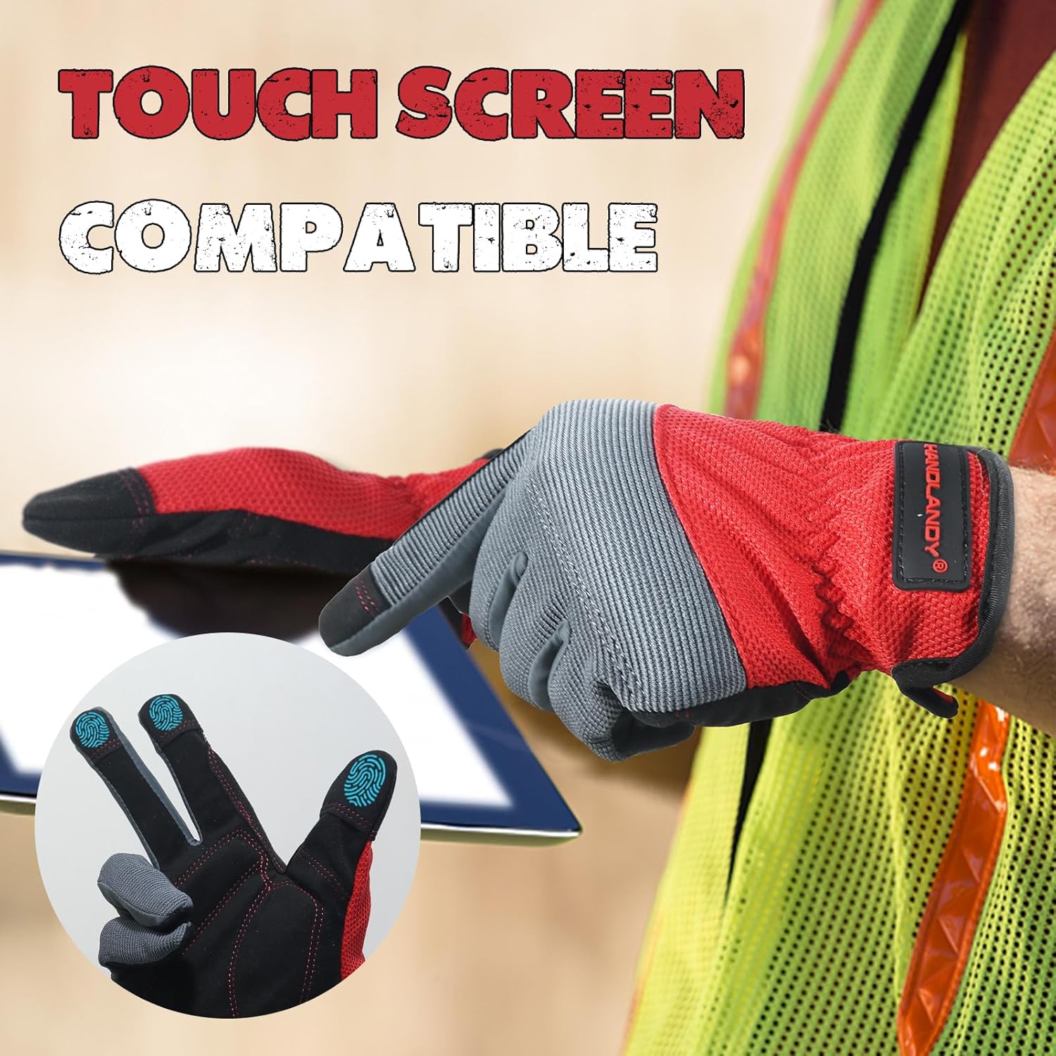 HANDLANDY – Guantes de trabajo para hombre aptas para pantalla táctil, guantes para mecánico flexibles y transpirables, con nudillos y palma