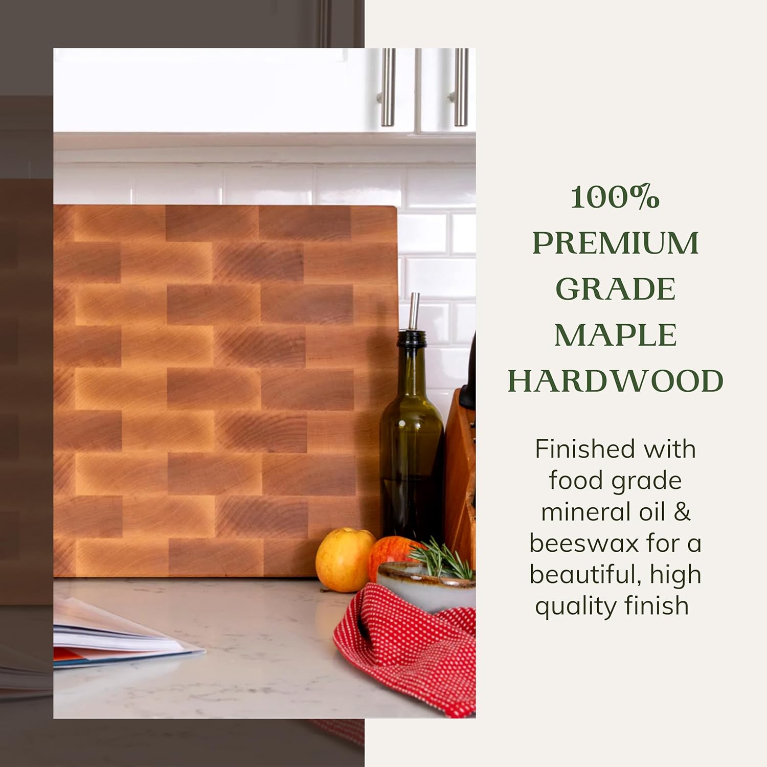 Maple End Grain Cutting Board – Premium, Hand Crafted End Grain Wood Cutting Board for Kitchen – Butcher Block – Handmade Cutting Board (Large)