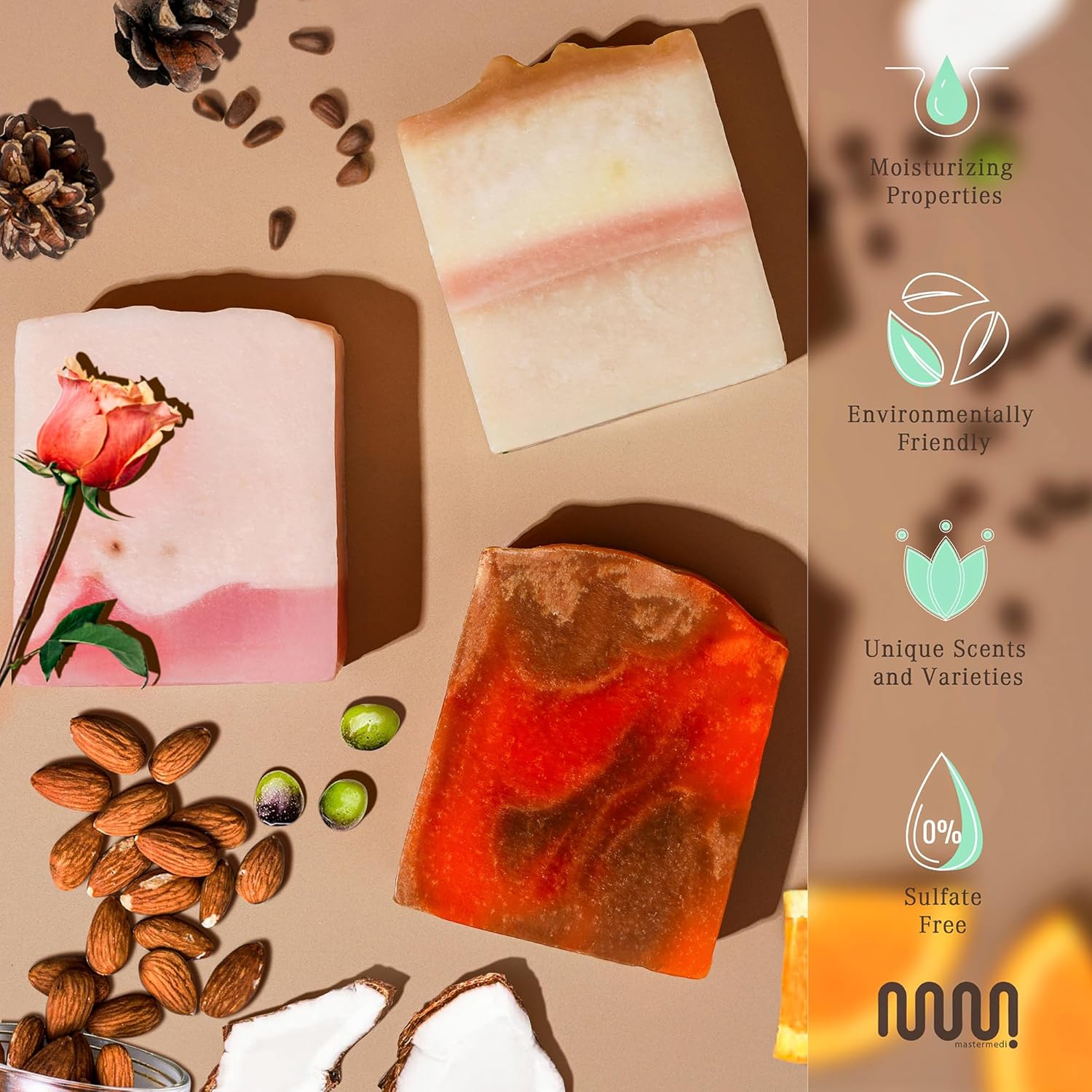 mastermedi Jabón orgánico totalmente natural, hecho a mano, perfumado con aceites esenciales de primera calidad y sabores naturales (Combo-1)