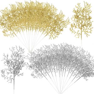 ZYP 30 agujas de pino artificial con purpurina navideña, ramas de pino de 11.4 pulgadas, ramas doradas con purpurina, agujas de pino plateado para ZYP 30 agujas de pino artificial con purpurina navideña, ramas de pino de 11.4 pulgadas, ramas doradas con purpurina, agujas de pino plateado para