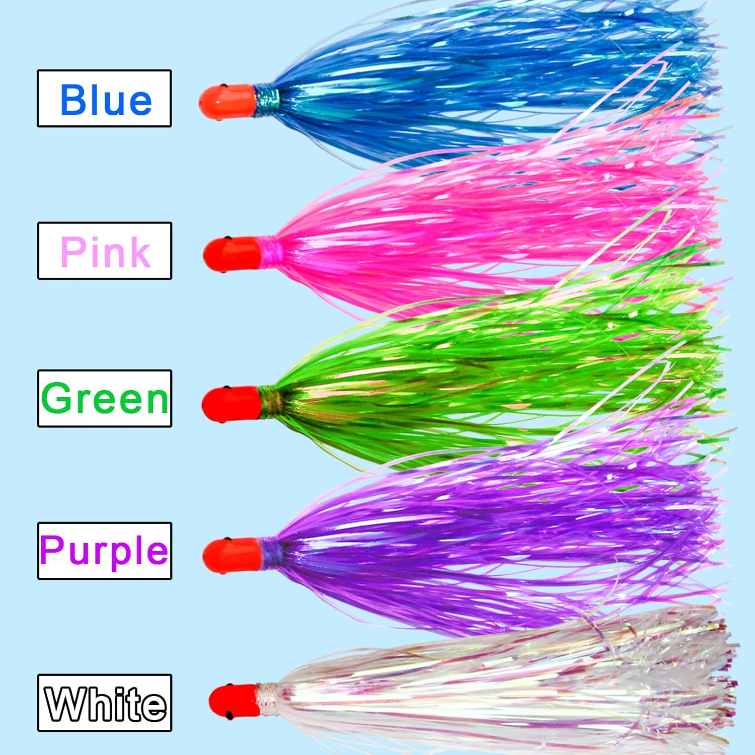 Mylar Flash Teaser Tail Bucktail Fishing Teasers Pesca Cabeza de plantilla con peso, señuelos de pesca, cebo Jig Bullet Sinkers Mylar Flash Faldas
