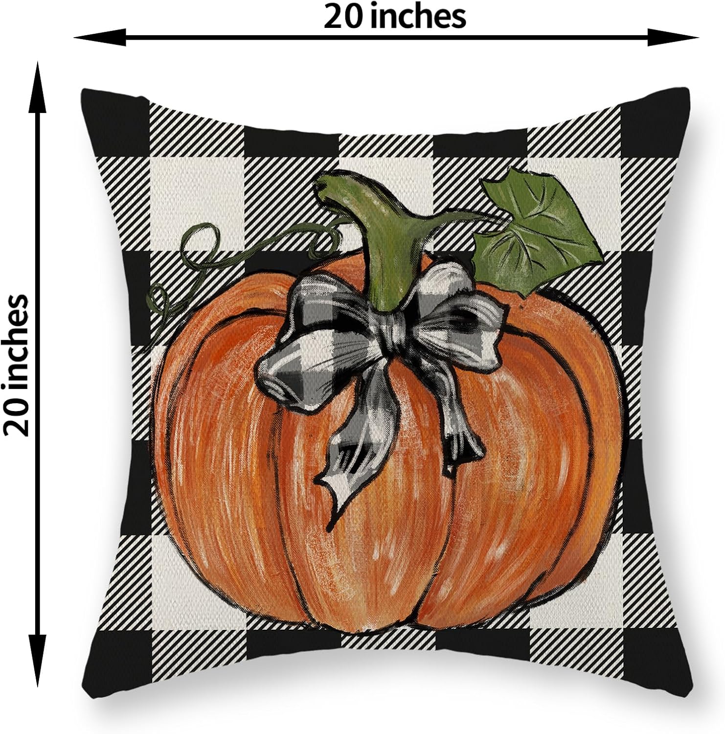 Juego de 2 fundas de almohada de otoño de 20 x 20 pulgadas, hojas de arce de calabaza y búfalo a cuadros, decoración de otoño, de lino, para Acción