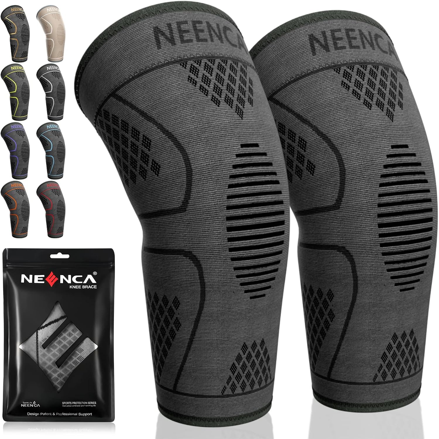 NEENCA Paquete de 2 rodilleras, soporte de compresión de rodilla para dolor de rodilla, correr, entrenamiento, gimnasio, senderismo, artritis, ACL,