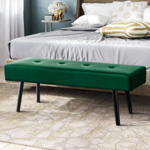 Banco de entrada Banco verde para dormitorio, moderno extremo otomano de cama, bancos acolchados de terciopelo para sala de estar, vestíbulo, Banco de entrada Banco verde para dormitorio, moderno extremo otomano de cama, bancos acolchados de terciopelo para sala de estar, vestíbulo,