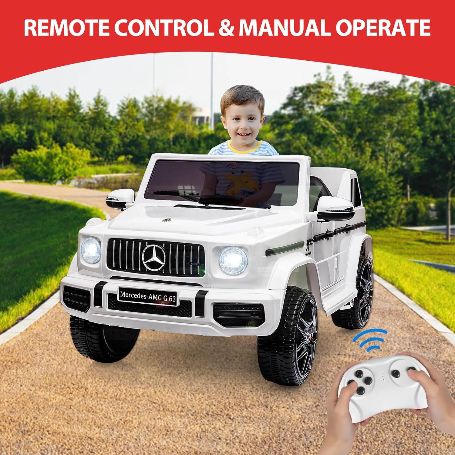 Auto eléctrico Mercedes Benz G63 de 12 V con licencia con control remoto, música, suspensión de resorte, luz LED, Bluetooth, bocina, AUX, bloqueo de
