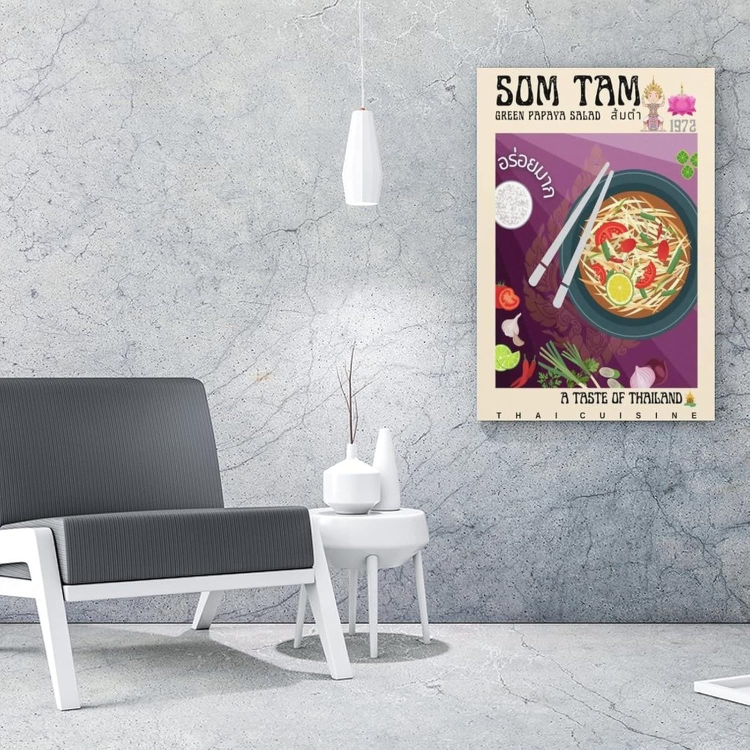 Póster vintage de comida tailandesa, póster de Som Tam, póster de cocina moderna Art Deco, pintura en lienzo, pósteres e impresiones artísticas de